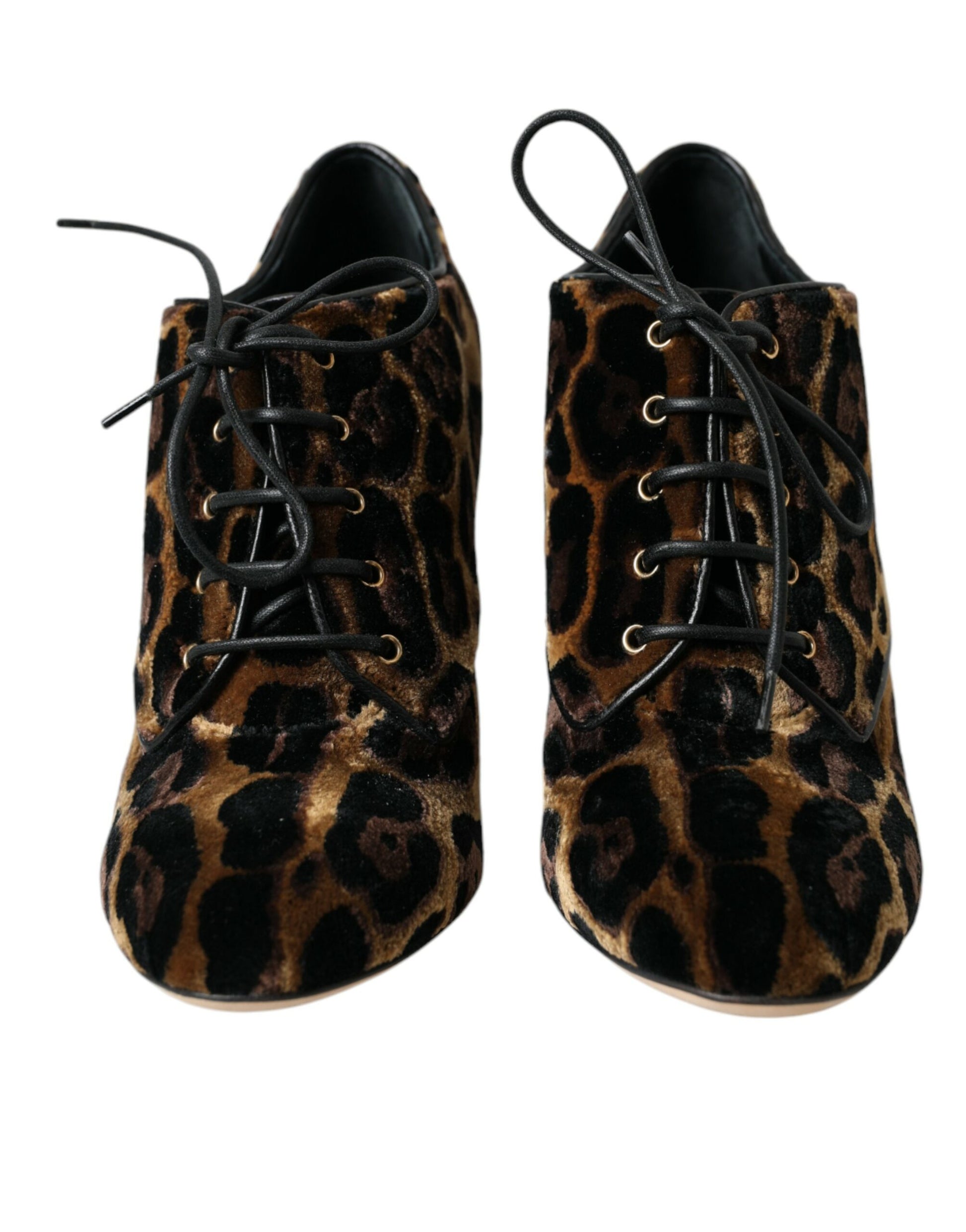 Dolce & Gabbana Brown Leopard Hair Lace Up Booties Shoes - ACCEXO