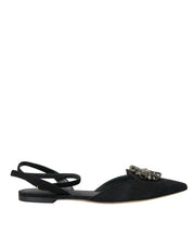 Dolce & Gabbana Black Leather Crystal Slingback Sandals Shoes - ACCEXO