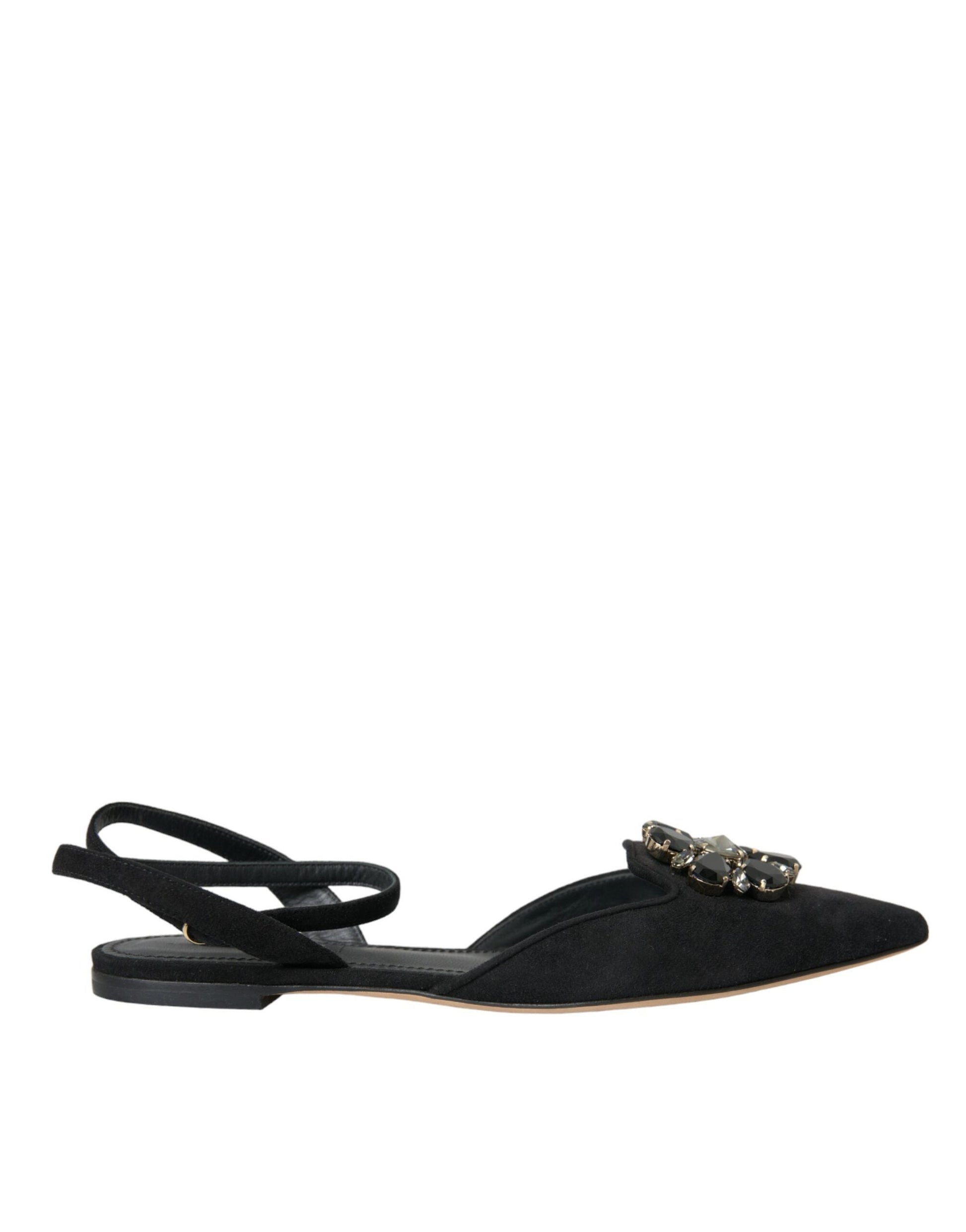 Dolce & Gabbana Black Leather Crystal Slingback Sandals Shoes - ACCEXO