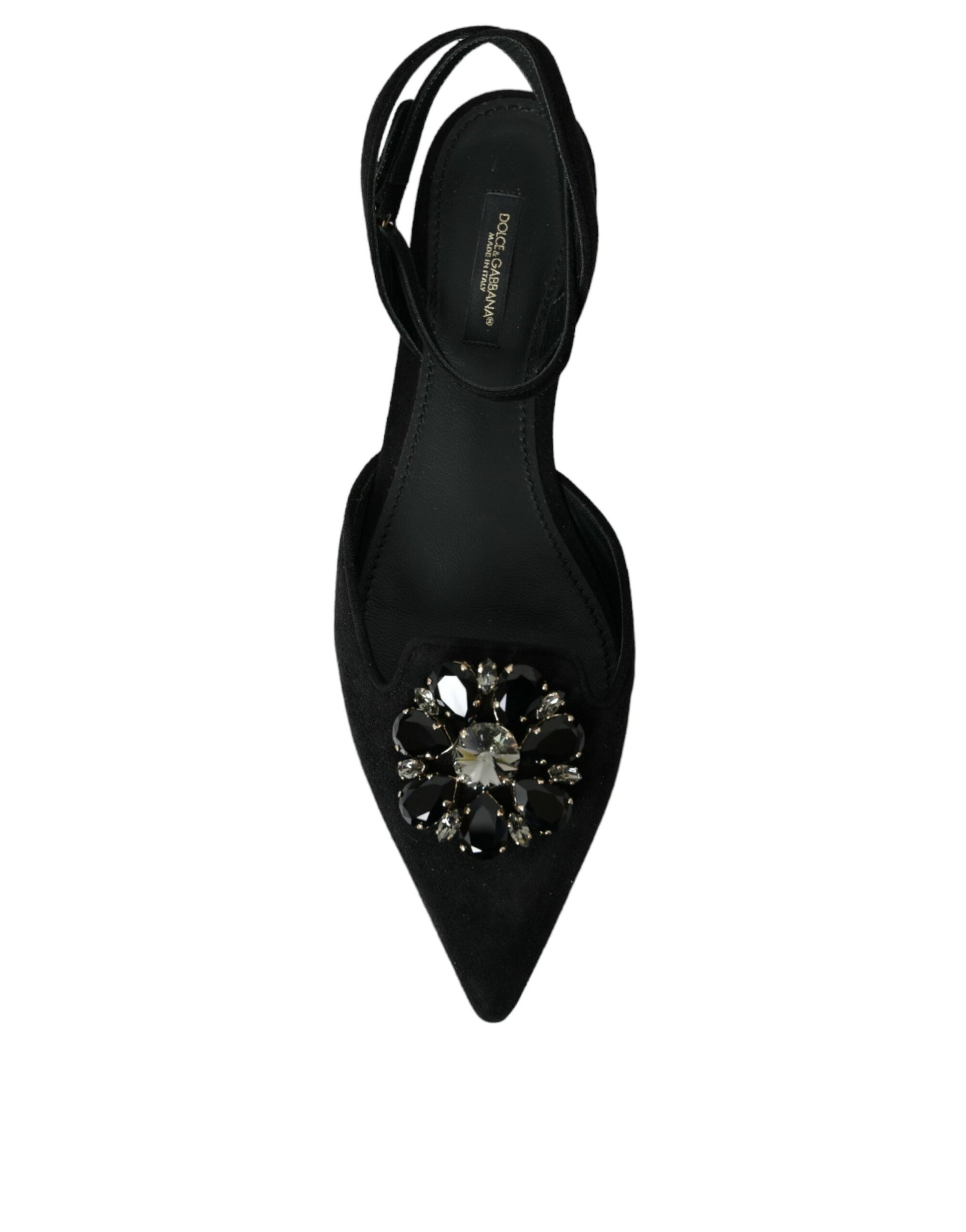 Dolce & Gabbana Black Leather Crystal Slingback Sandals Shoes - ACCEXO