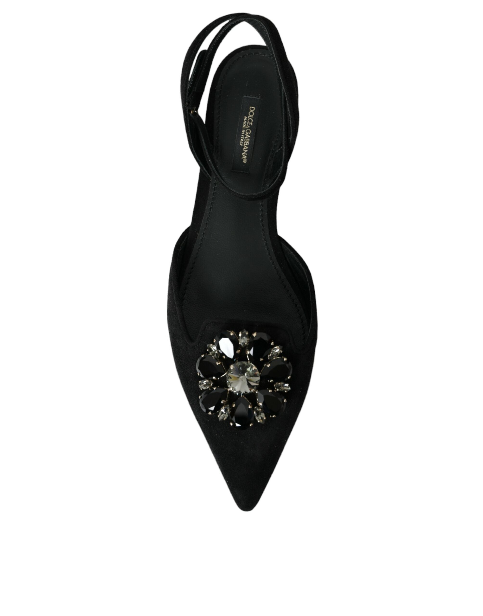 Dolce & Gabbana Black Leather Crystal Slingback Sandals Shoes - ACCEXO