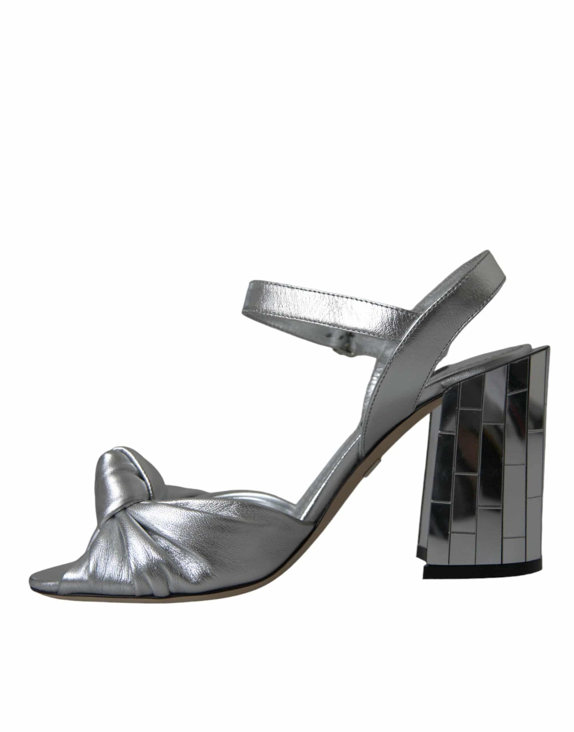 Dolce & Gabbana Silver Lambskin Leather Heels Sandals Shoes - ACCEXO
