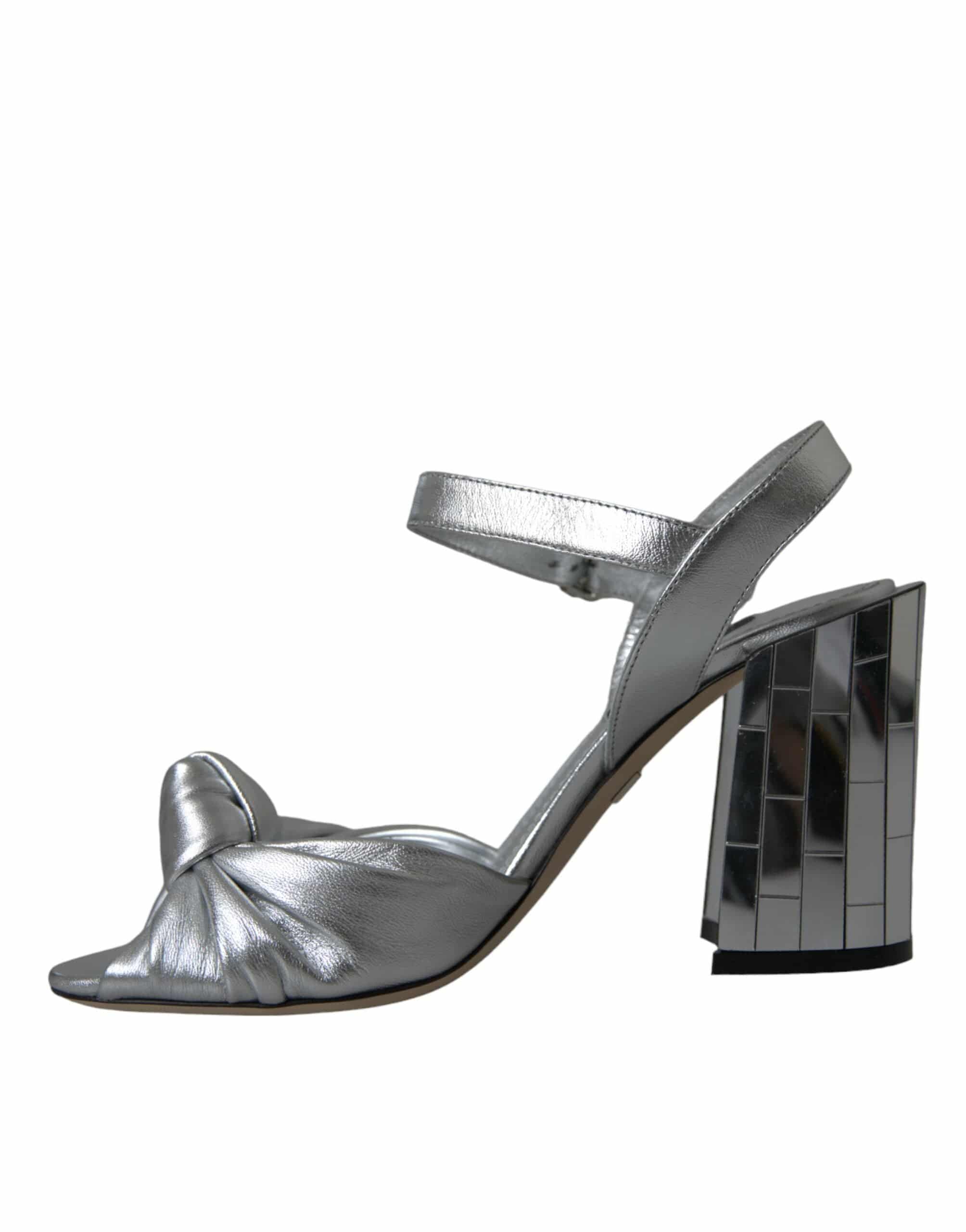 Dolce & Gabbana Silver Lambskin Leather Heels Sandals Shoes - ACCEXO