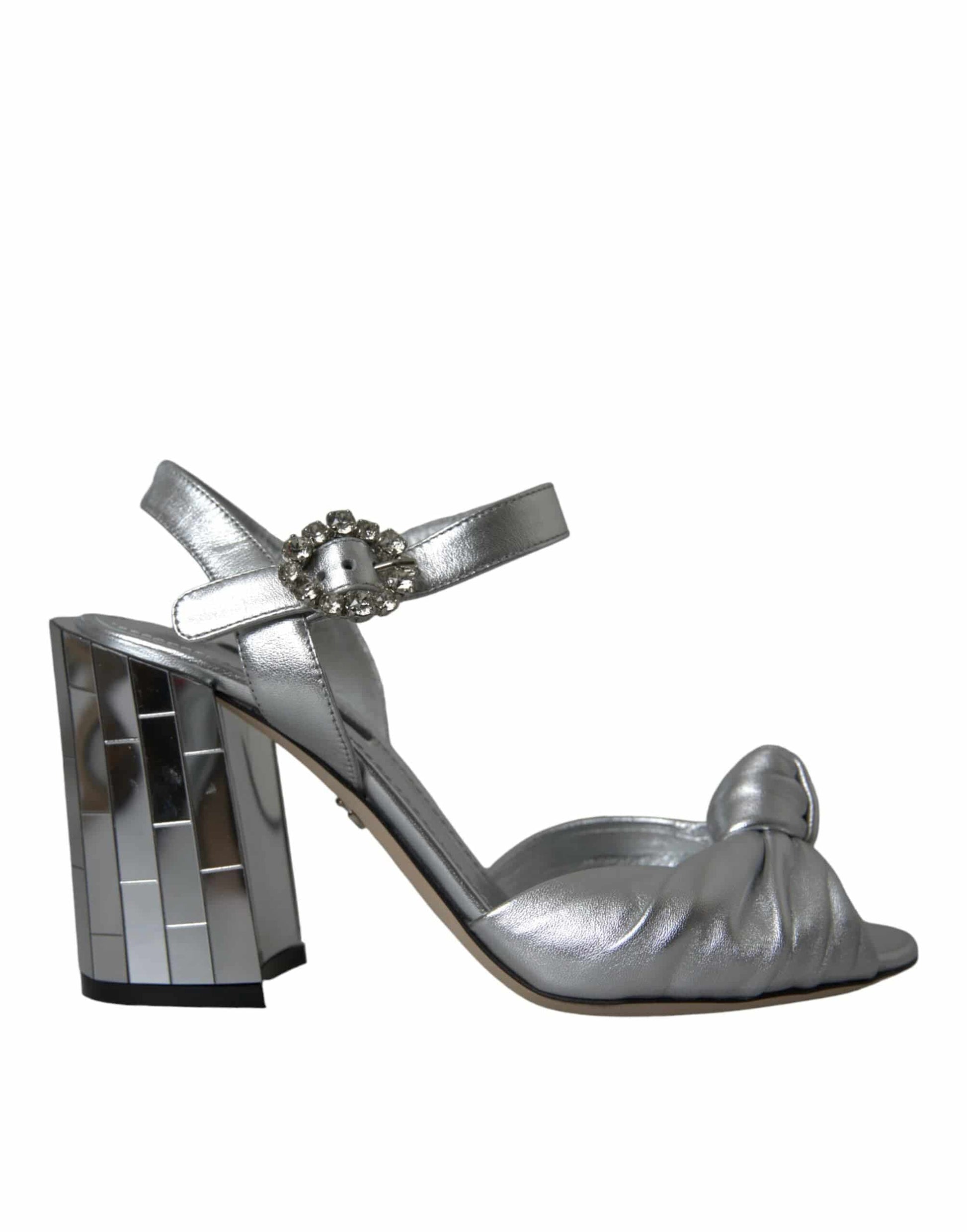 Dolce & Gabbana Silver Lambskin Leather Heels Sandals Shoes - ACCEXO