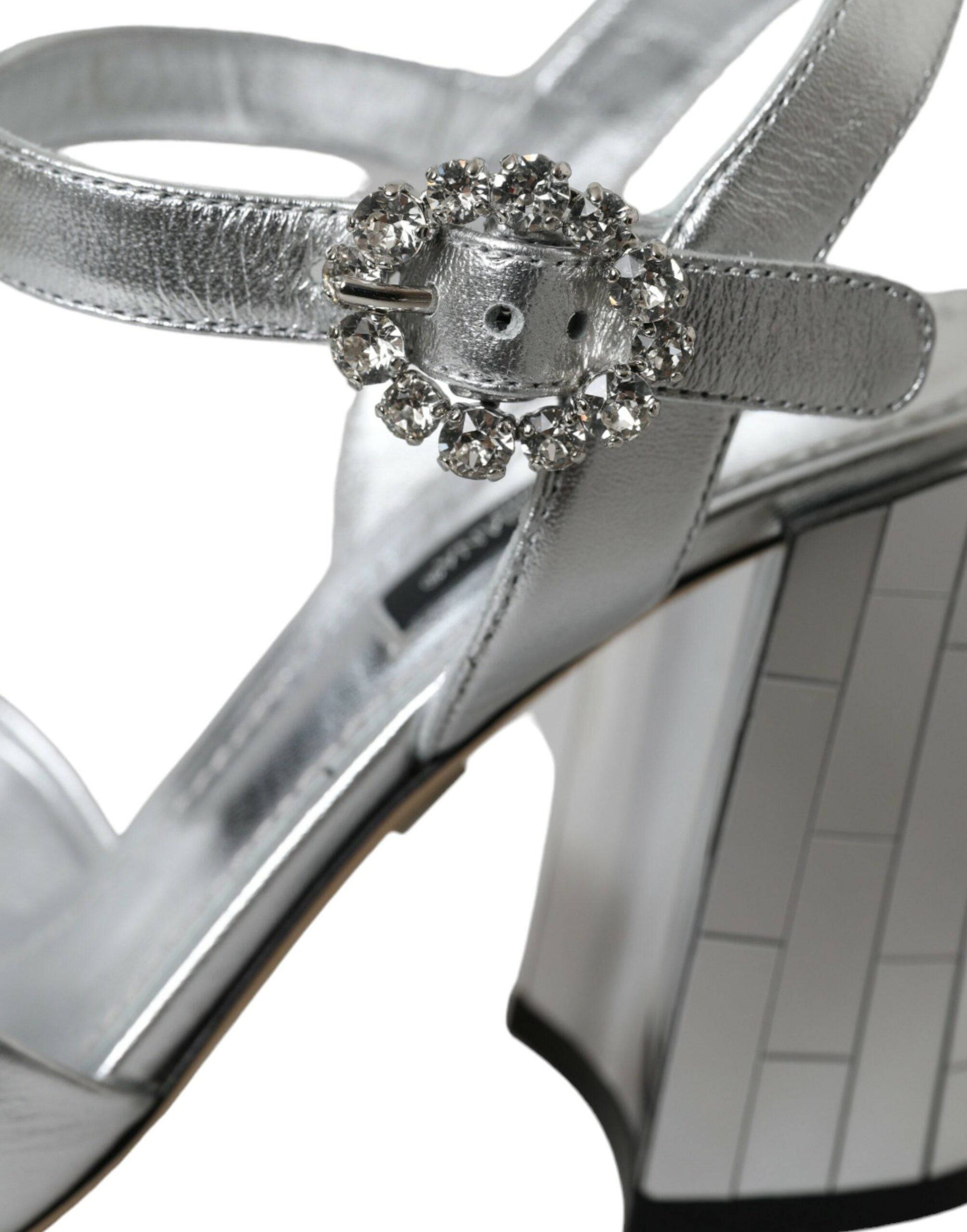 Dolce & Gabbana Silver Lambskin Leather Heels Sandals Shoes - ACCEXO