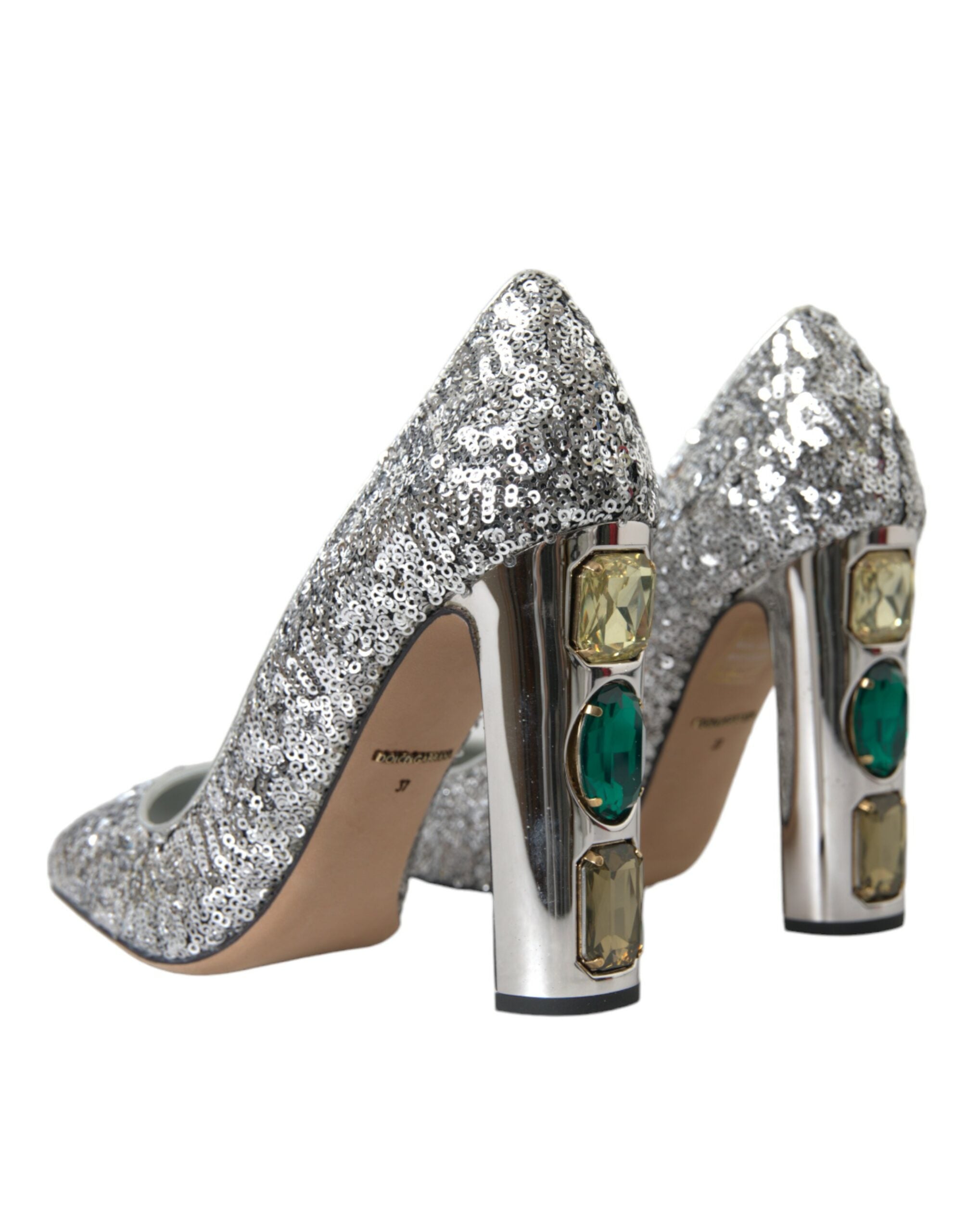 Dolce & Gabbana Silver Sequin Embellished Heels Pumps Shoes - ACCEXO