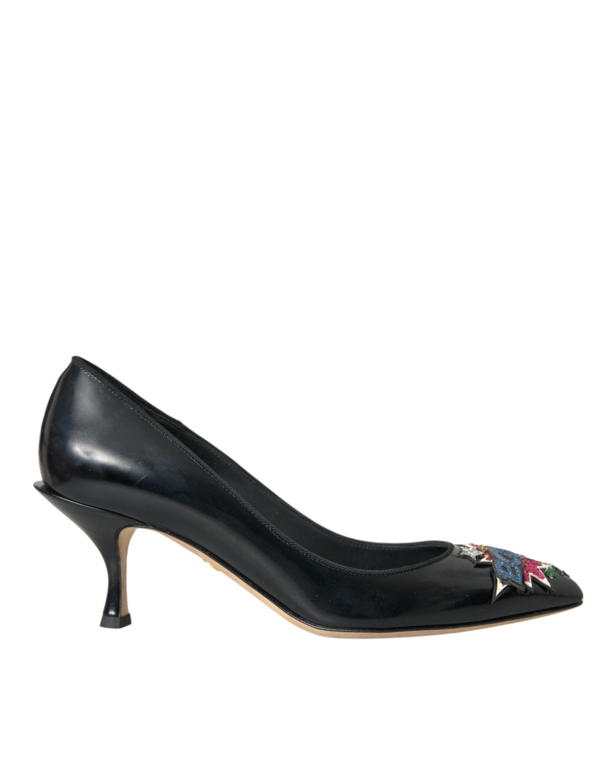 Dolce & Gabbana Black Leather BOOM Patch Heels Pumps Shoes - ACCEXO