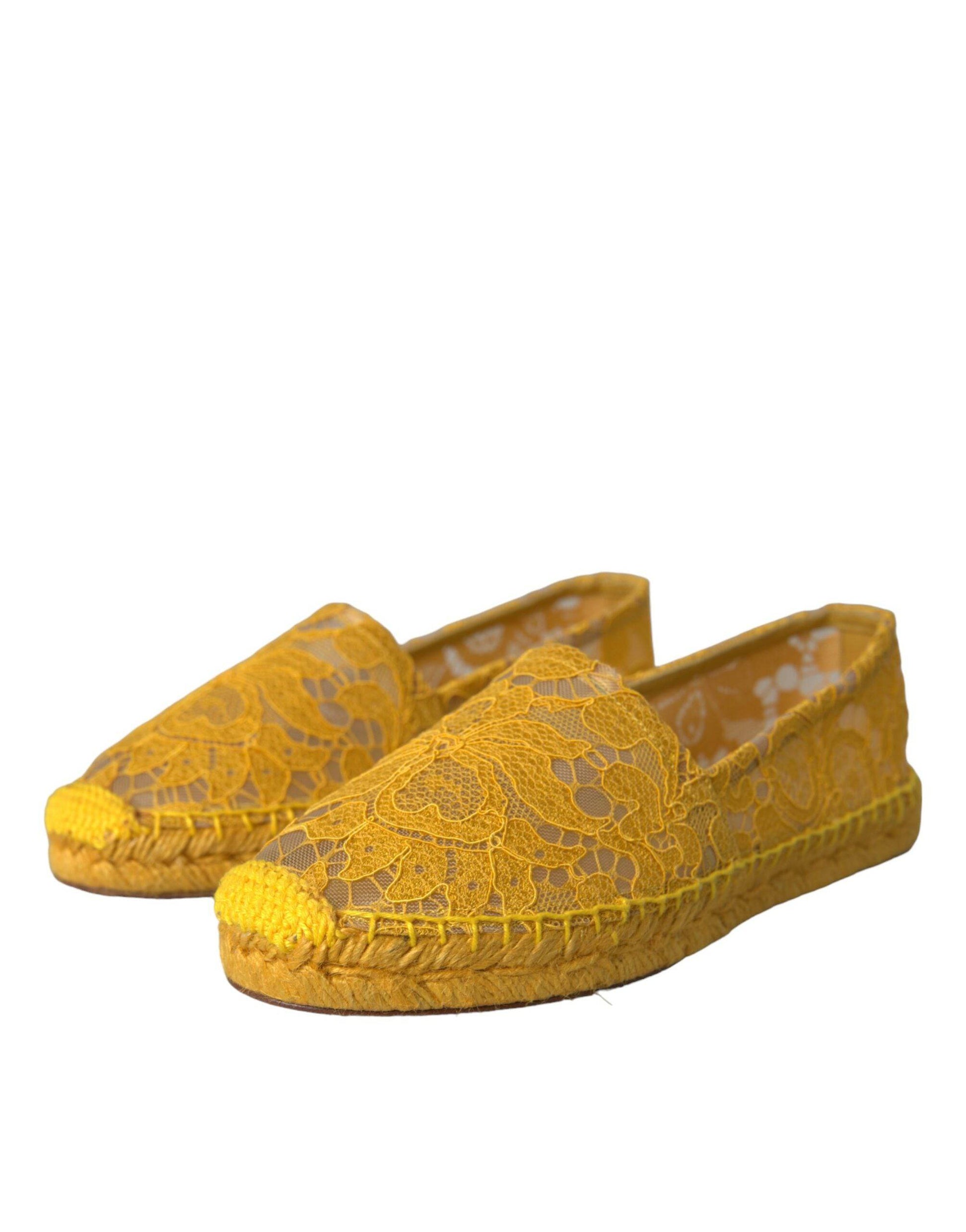Dolce & Gabbana Yellow Taormina Lace Espadrille Loafers Flats Shoes - ACCEXO