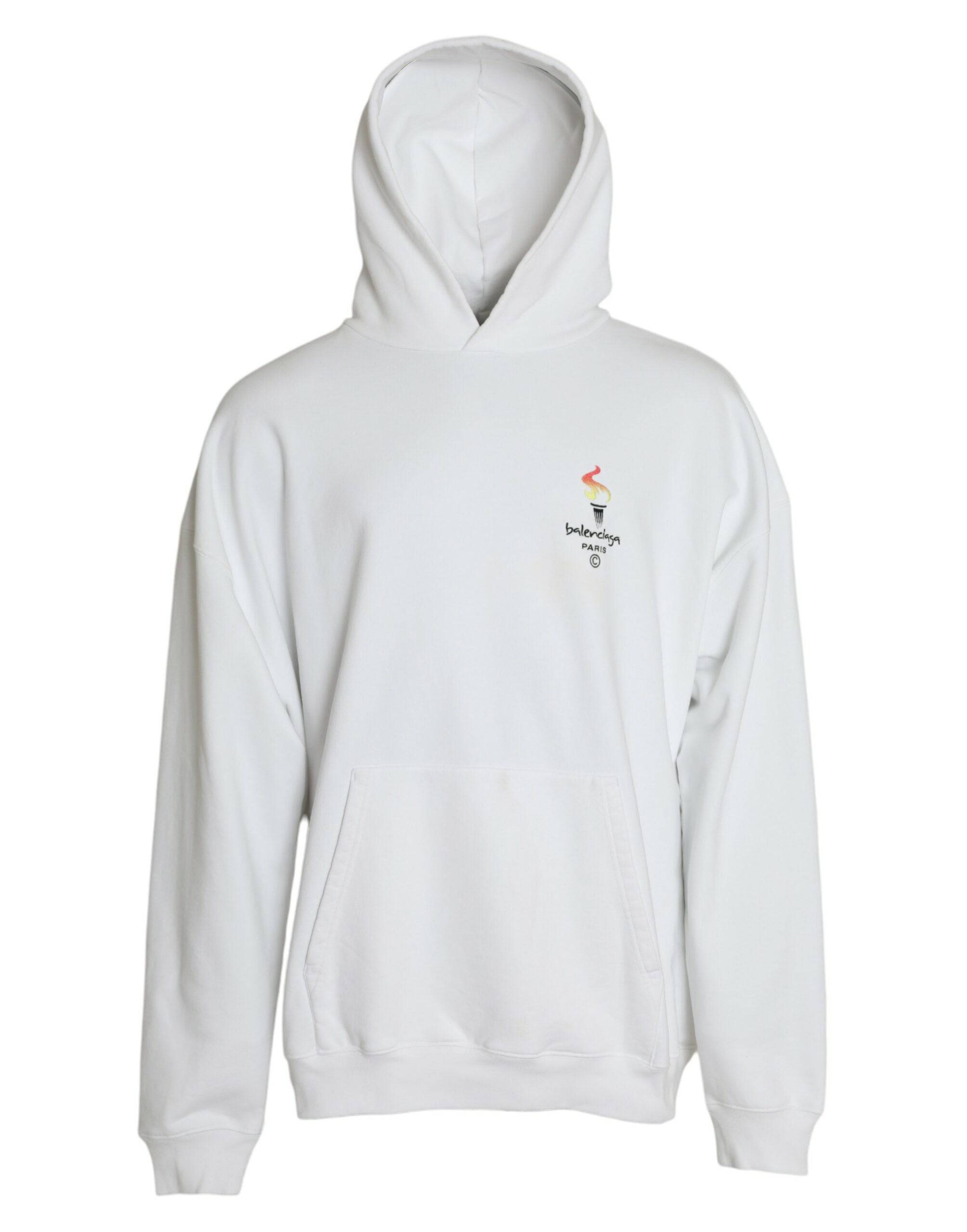 Balenciaga White Cotton Logo Hooded Pullover Sweatshirt Sweater - ACCEXO