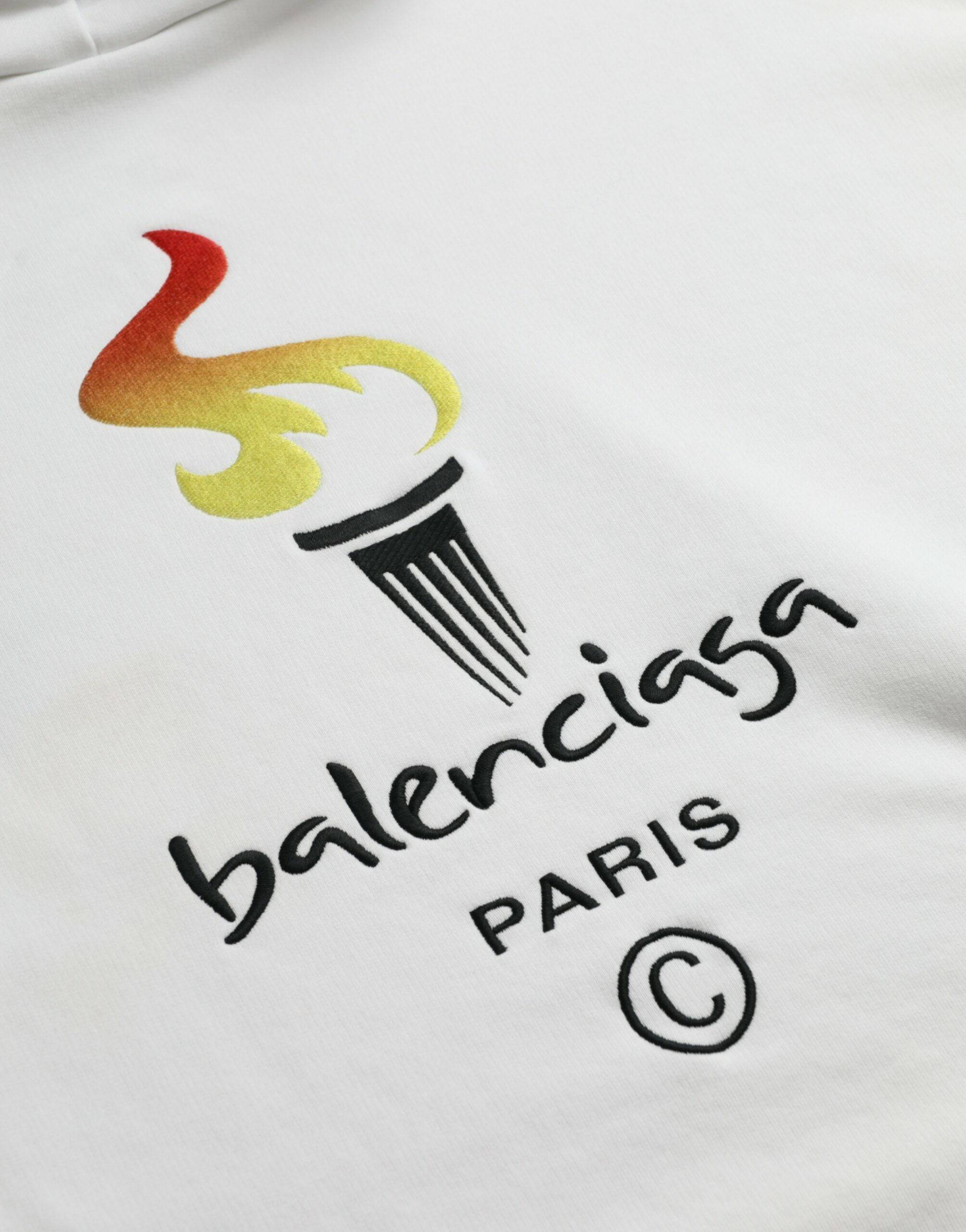 Balenciaga White Cotton Logo Hooded Pullover Sweatshirt Sweater - ACCEXO