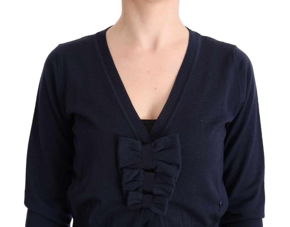 MARGHI LO' Elegant Blue Wool Cardigan Sweater - ACCEXO