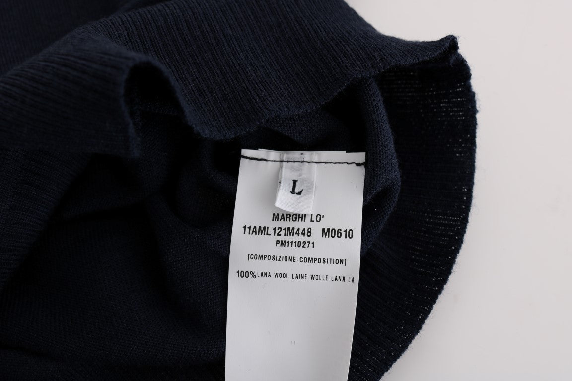 MARGHI LO' Elegant Blue Wool Cardigan Sweater - ACCEXO