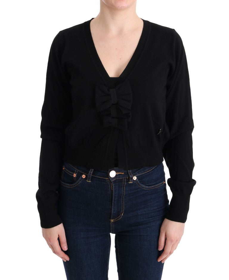 MARGHI LO' Elegant Black Wool Cardigan Sweater - ACCEXO