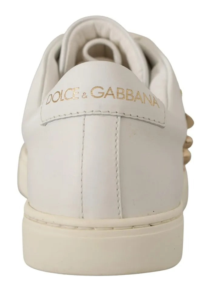 Dolce & Gabbana White Leather Gold Red Heart Sneakers Shoes - ACCEXO