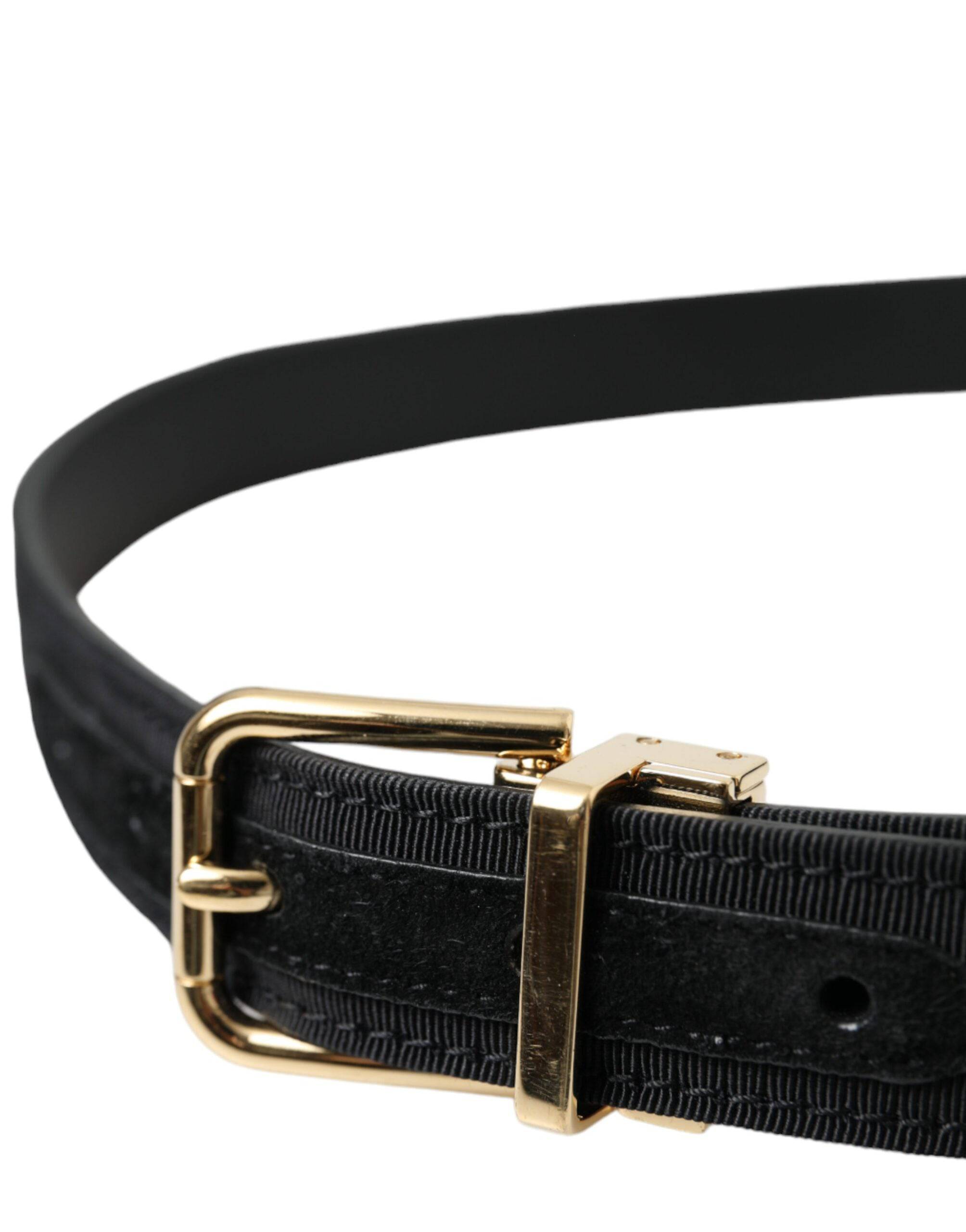 Dolce & Gabbana Black Gros Grain Gold Metal Buckle Belt Men - ACCEXO