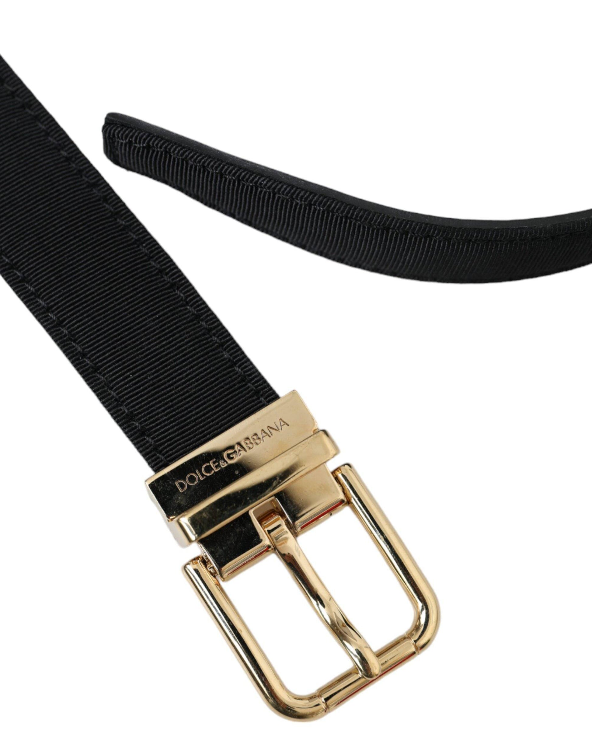 Dolce & Gabbana Black Gros Grain Gold Metal Buckle Belt Men - ACCEXO