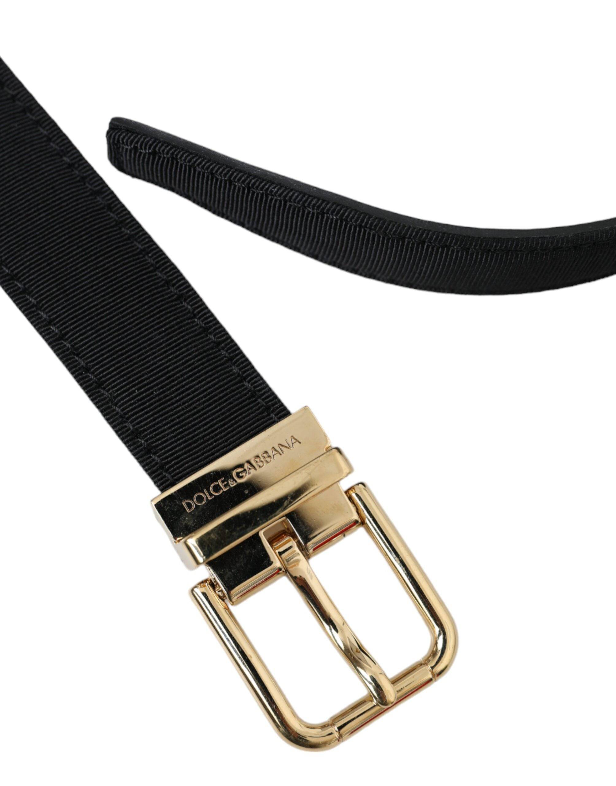 Dolce & Gabbana Black Gros Grain Gold Metal Buckle Belt Men - ACCEXO