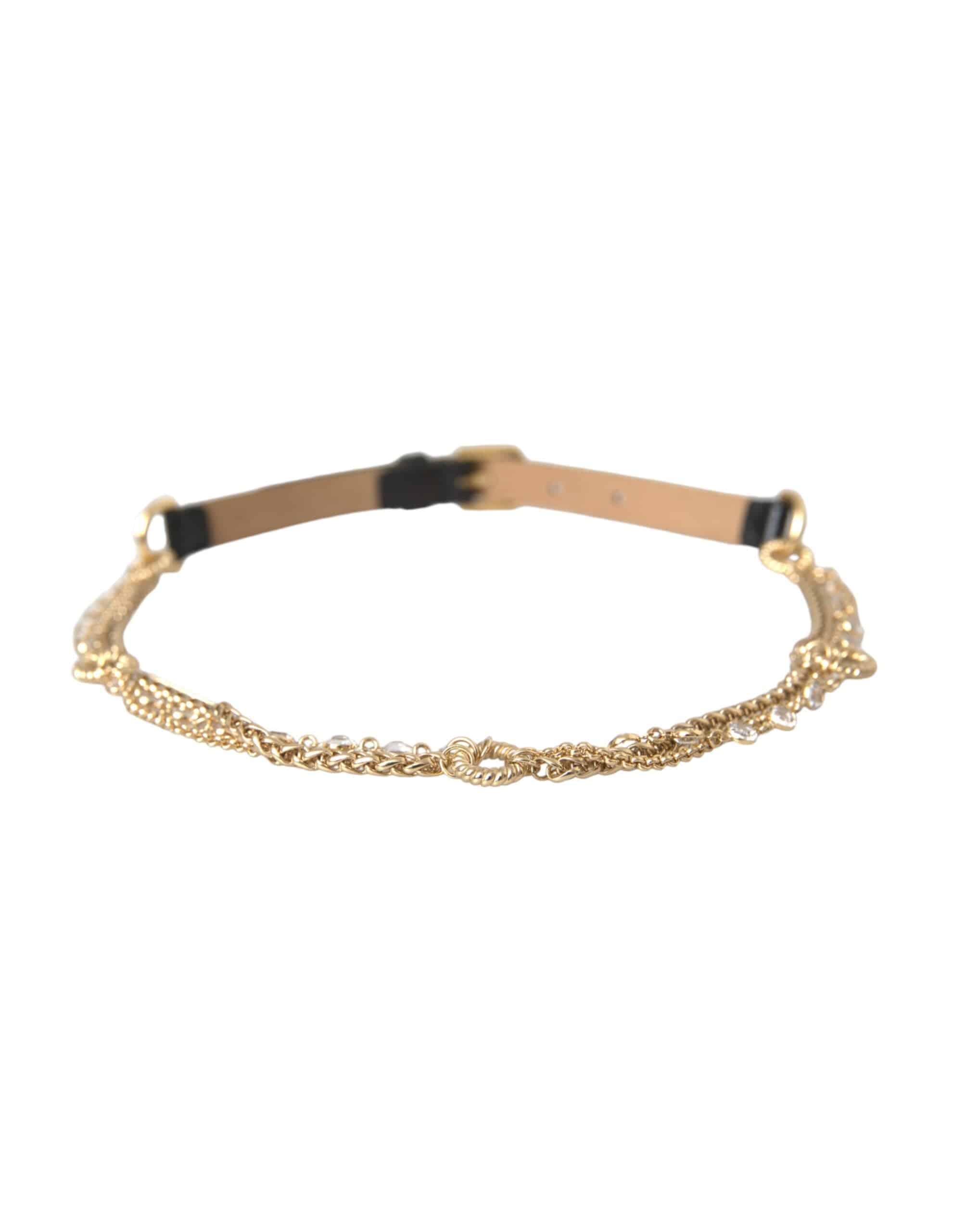Dolce & Gabbana Black Leather Gold Chain Crystal Waist Women Belt - ACCEXO
