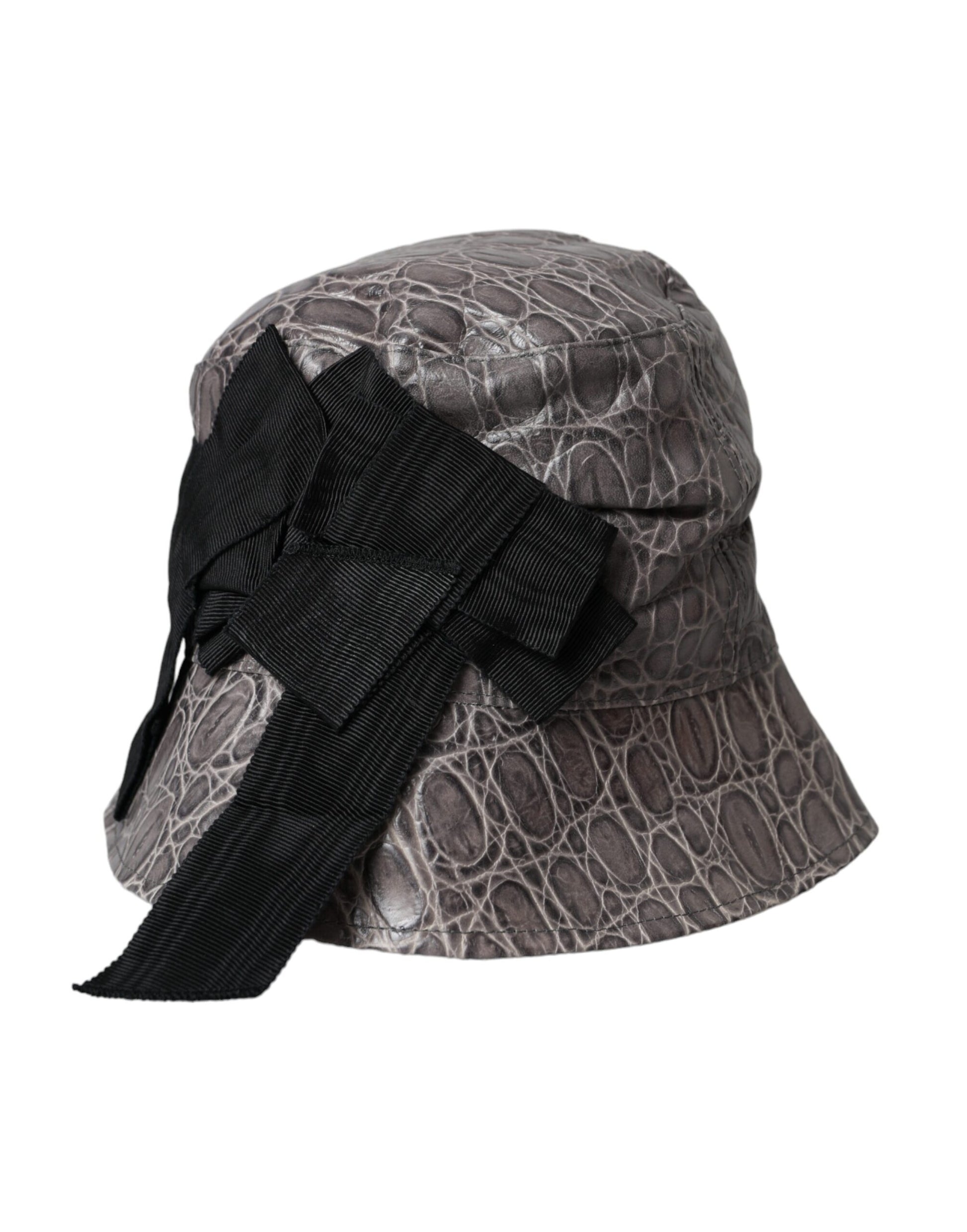 Dolce & Gabbana Black Gray Patterned Leather Bucket Hat - ACCEXO