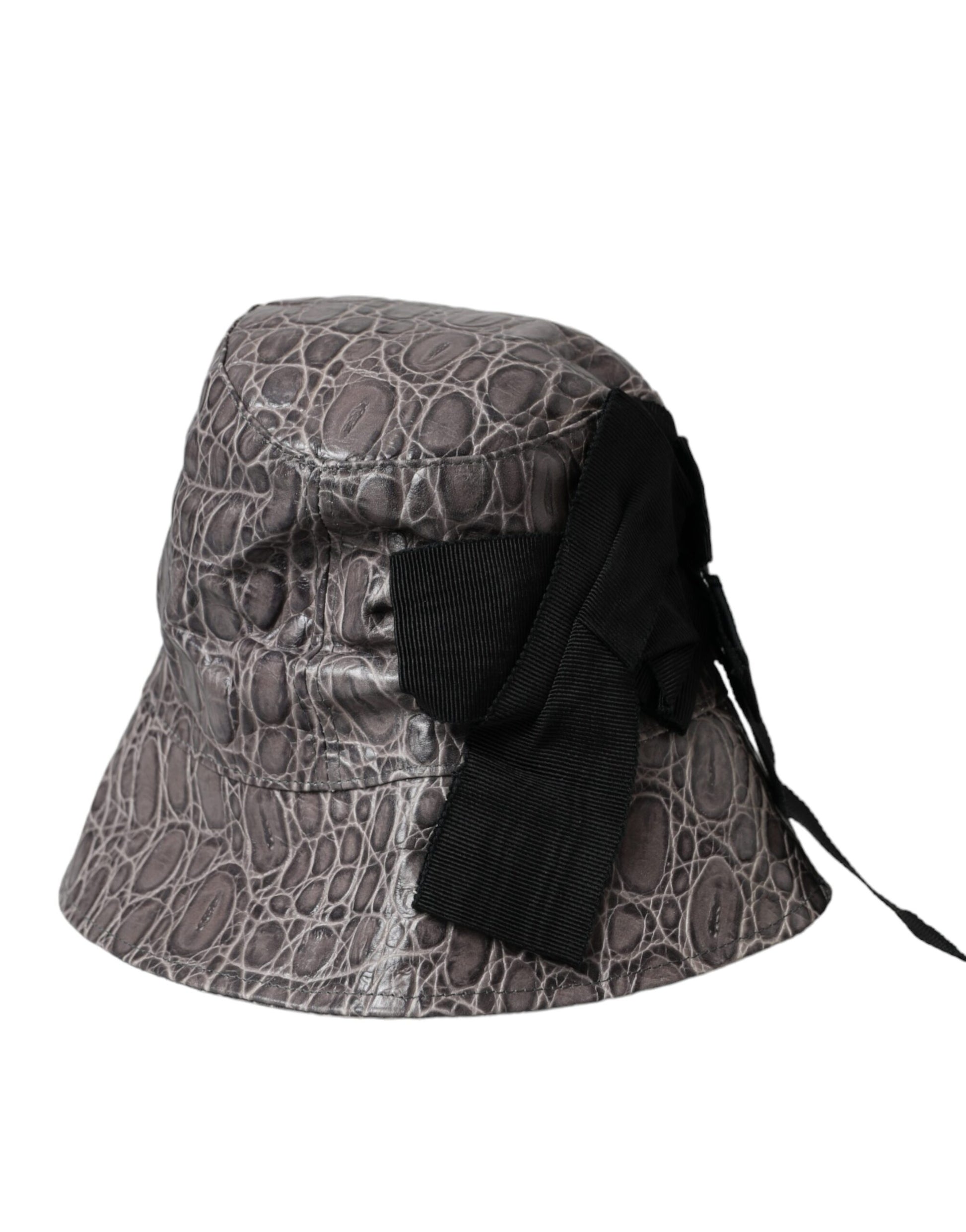 Dolce & Gabbana Black Gray Patterned Leather Bucket Hat - ACCEXO