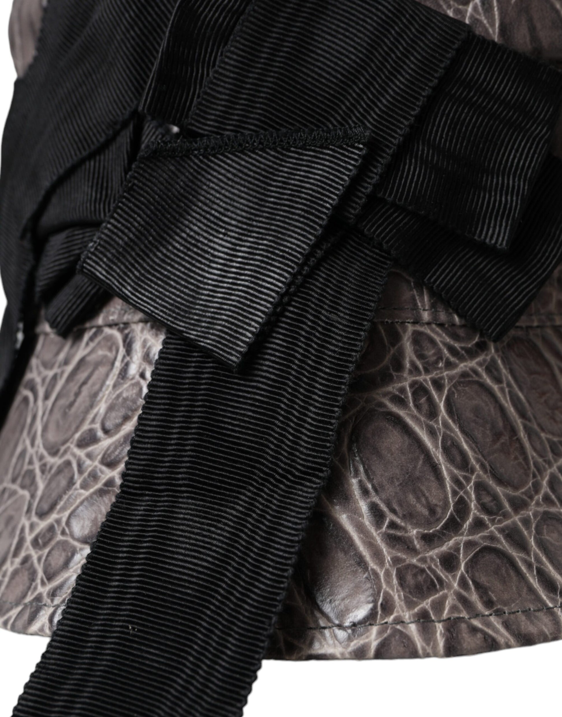 Dolce & Gabbana Black Gray Patterned Leather Bucket Hat - ACCEXO