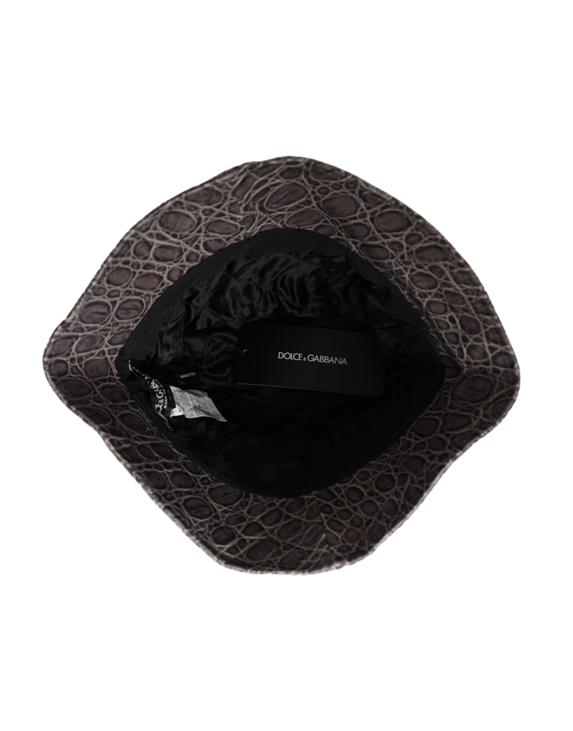 Dolce & Gabbana Black Gray Patterned Leather Bucket Hat - ACCEXO