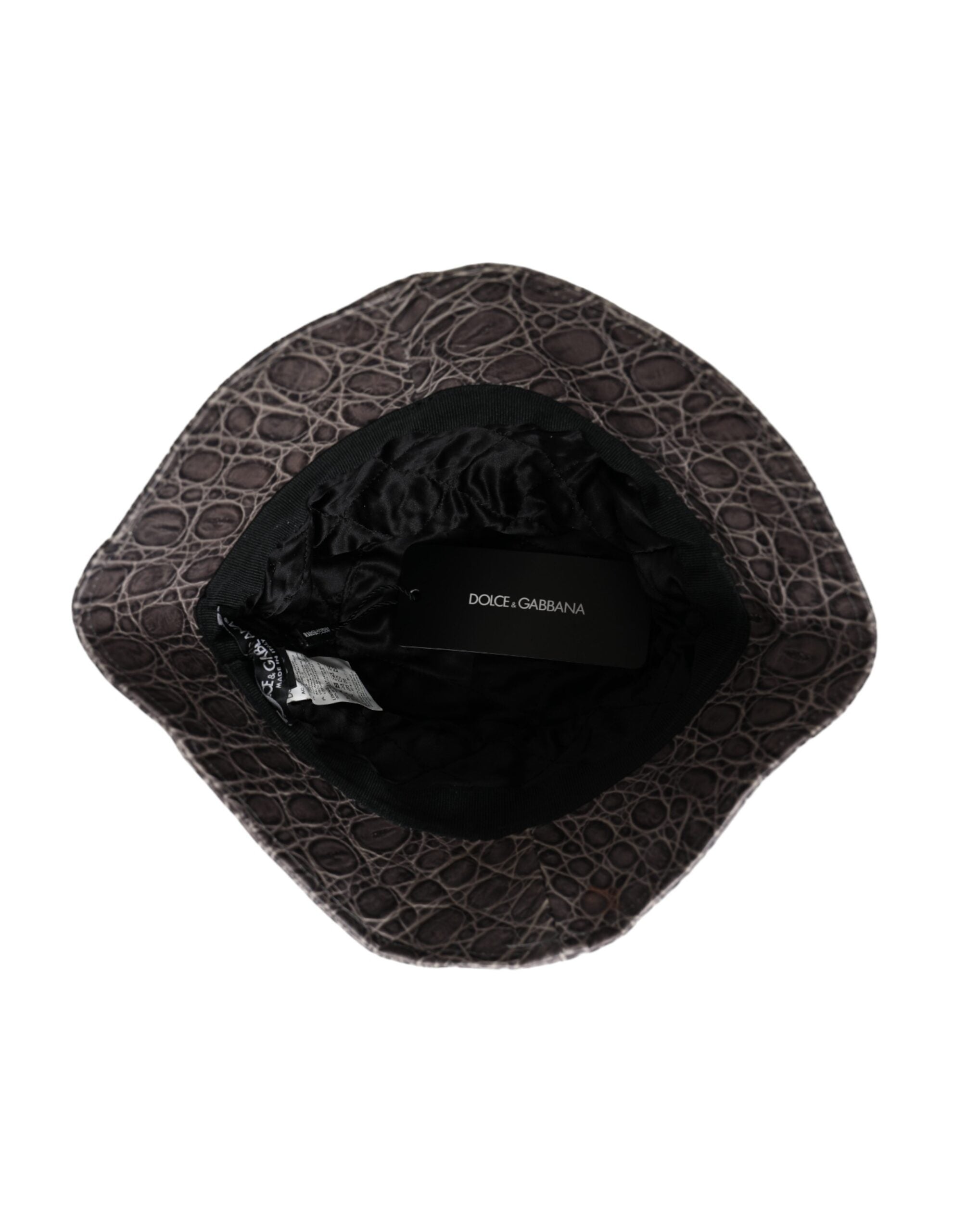 Dolce & Gabbana Black Gray Patterned Leather Bucket Hat - ACCEXO