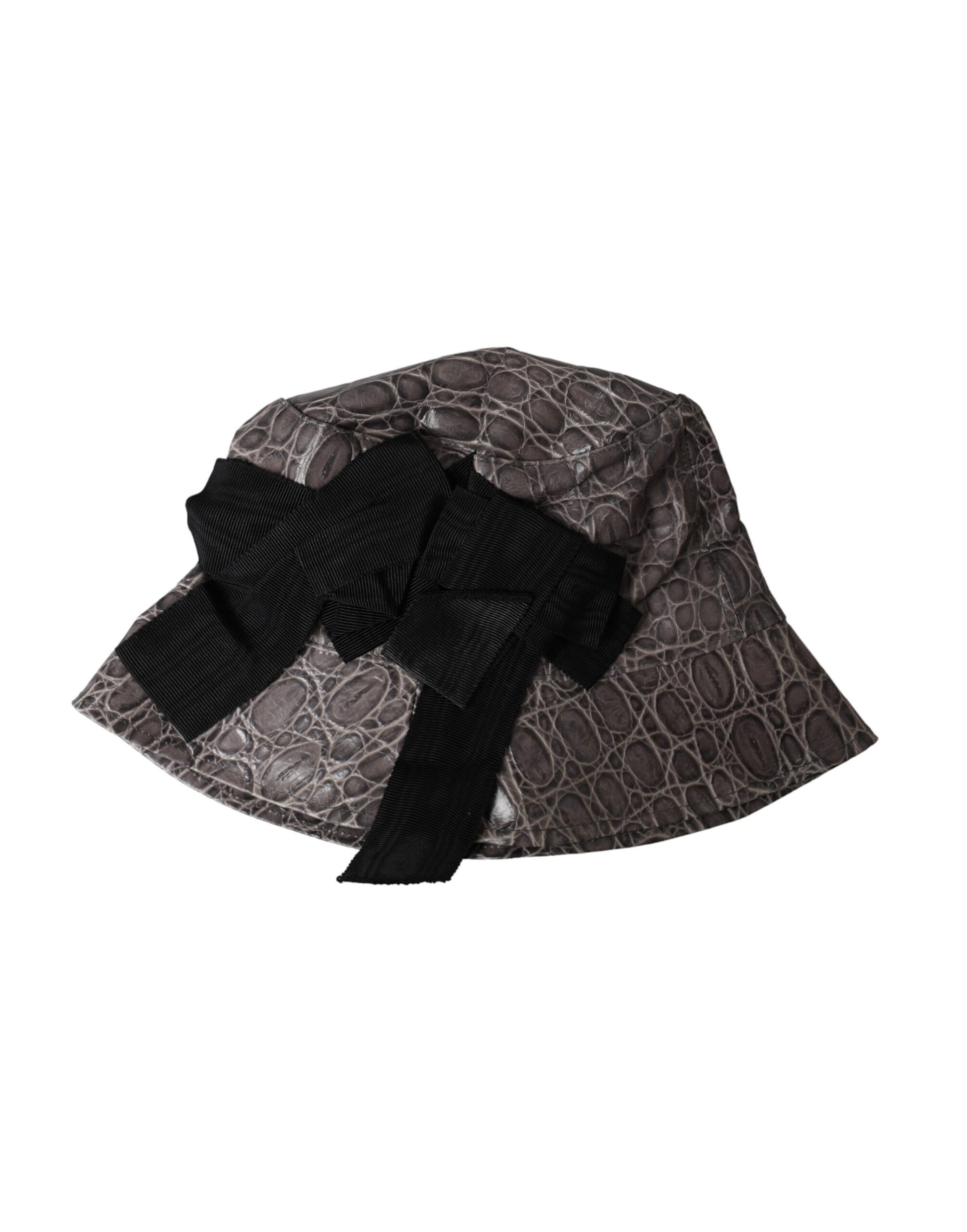 Dolce & Gabbana Black Gray Patterned Leather Bucket Hat - ACCEXO