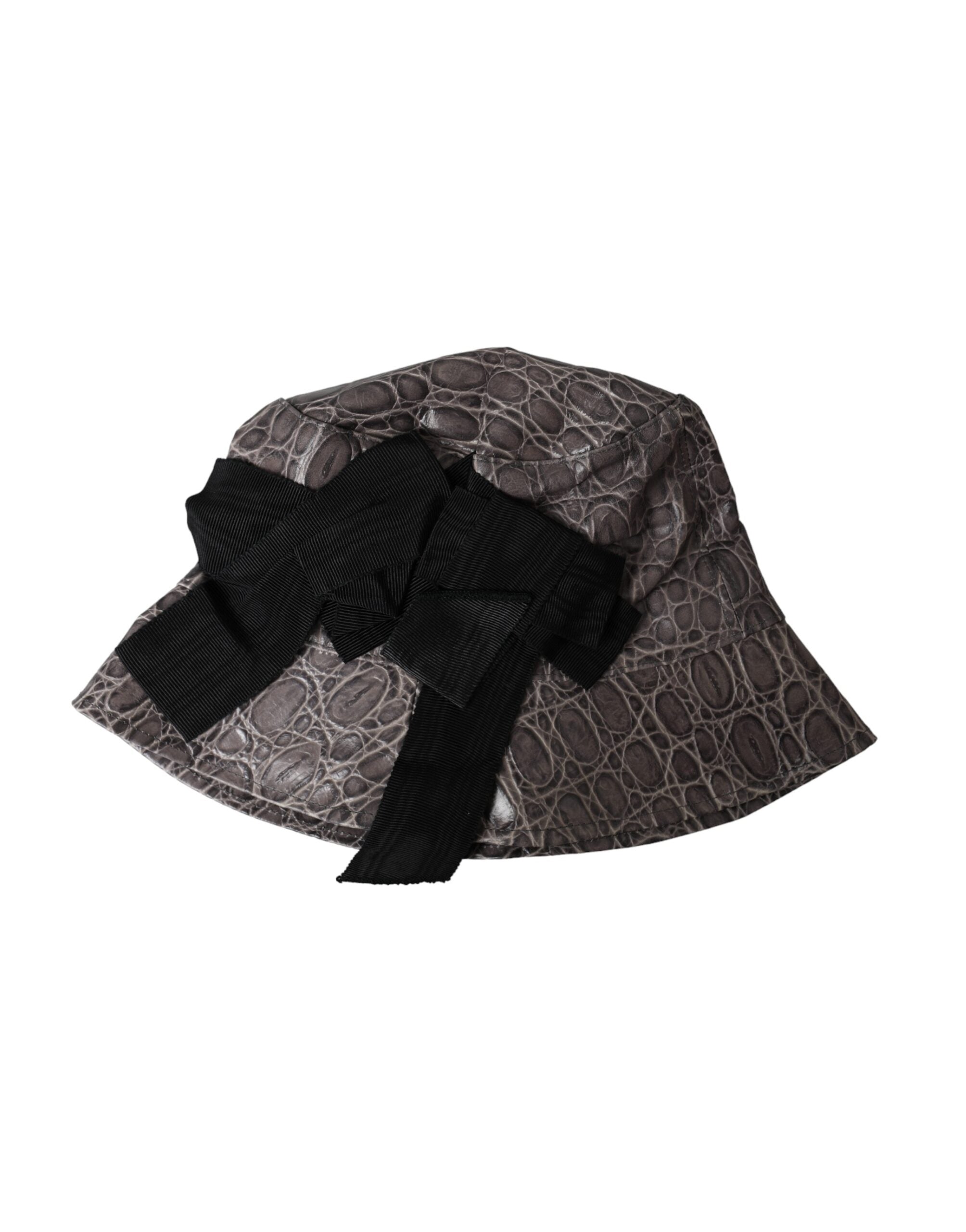 Dolce & Gabbana Black Gray Patterned Leather Bucket Hat - ACCEXO