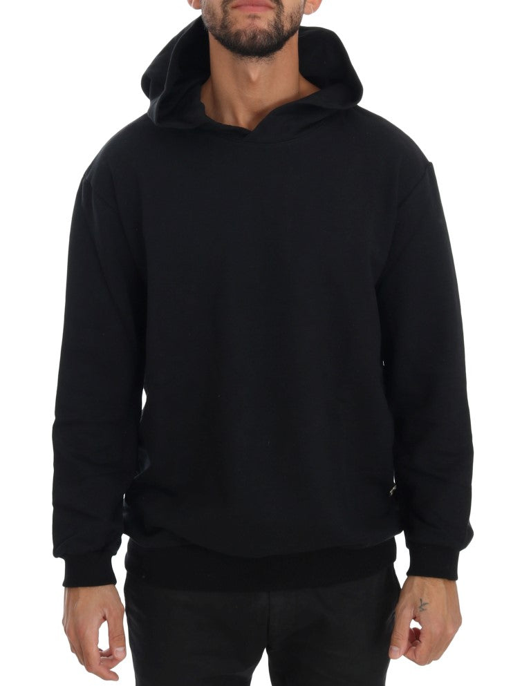 Daniele Alessandrini Elegant Black Cotton Hooded Sweater - ACCEXO