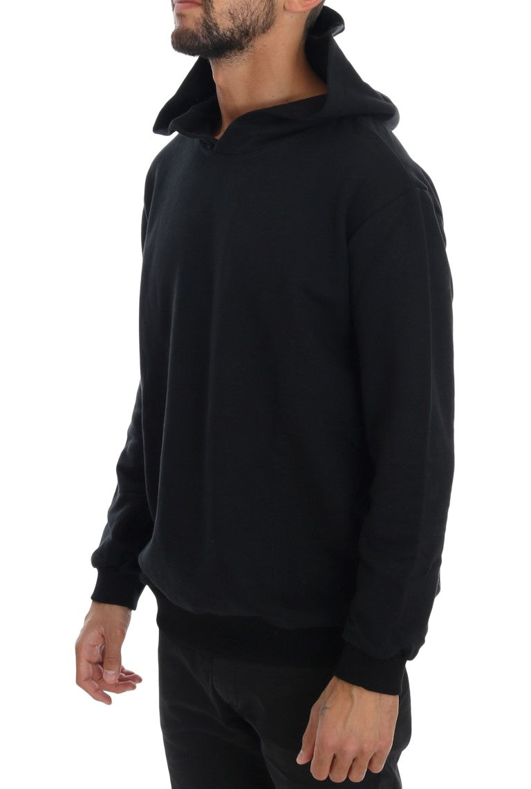 Daniele Alessandrini Elegant Black Cotton Hooded Sweater - ACCEXO