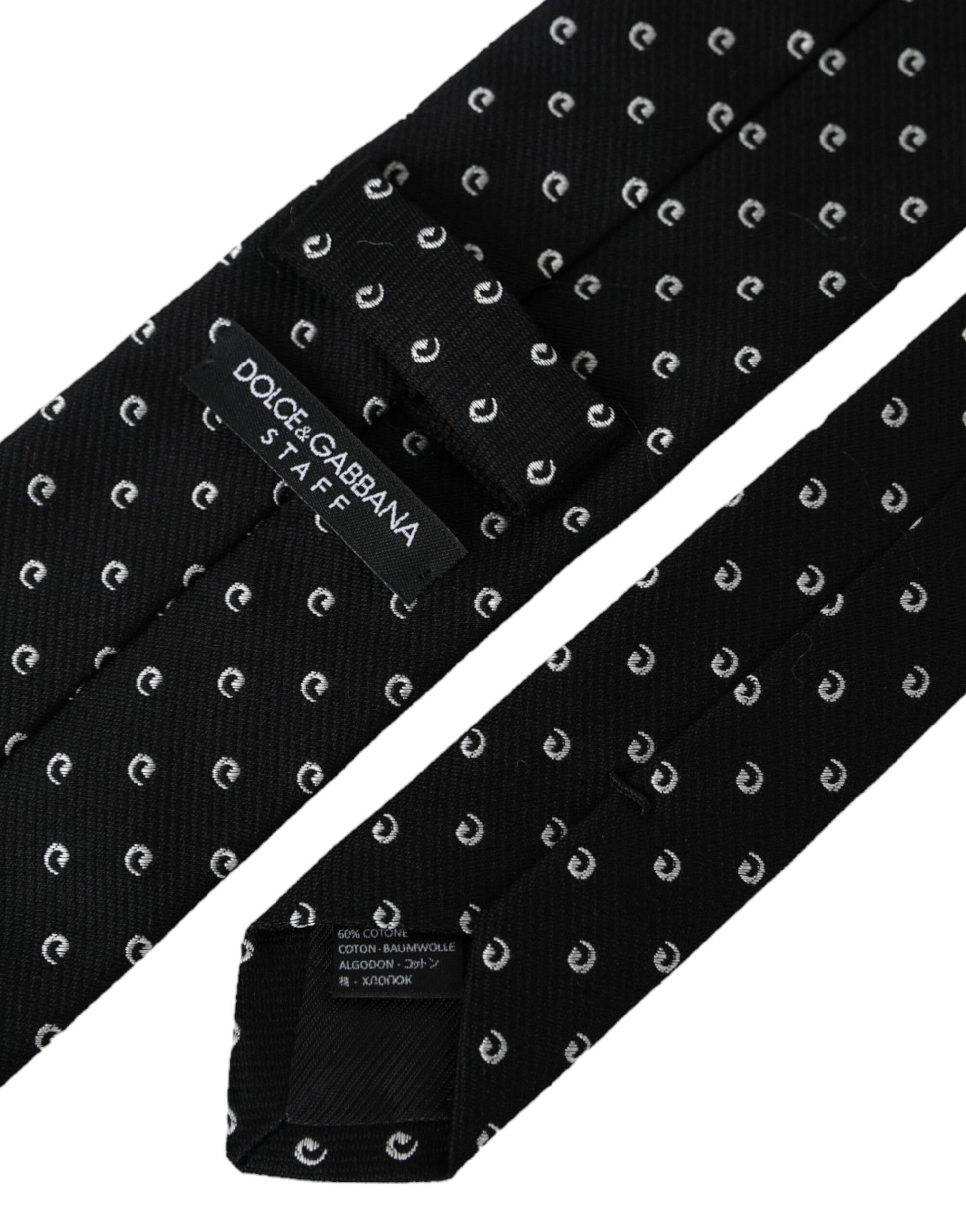 Dolce & Gabbana Black Logo Cotton Blend Adjustable Tie - ACCEXO