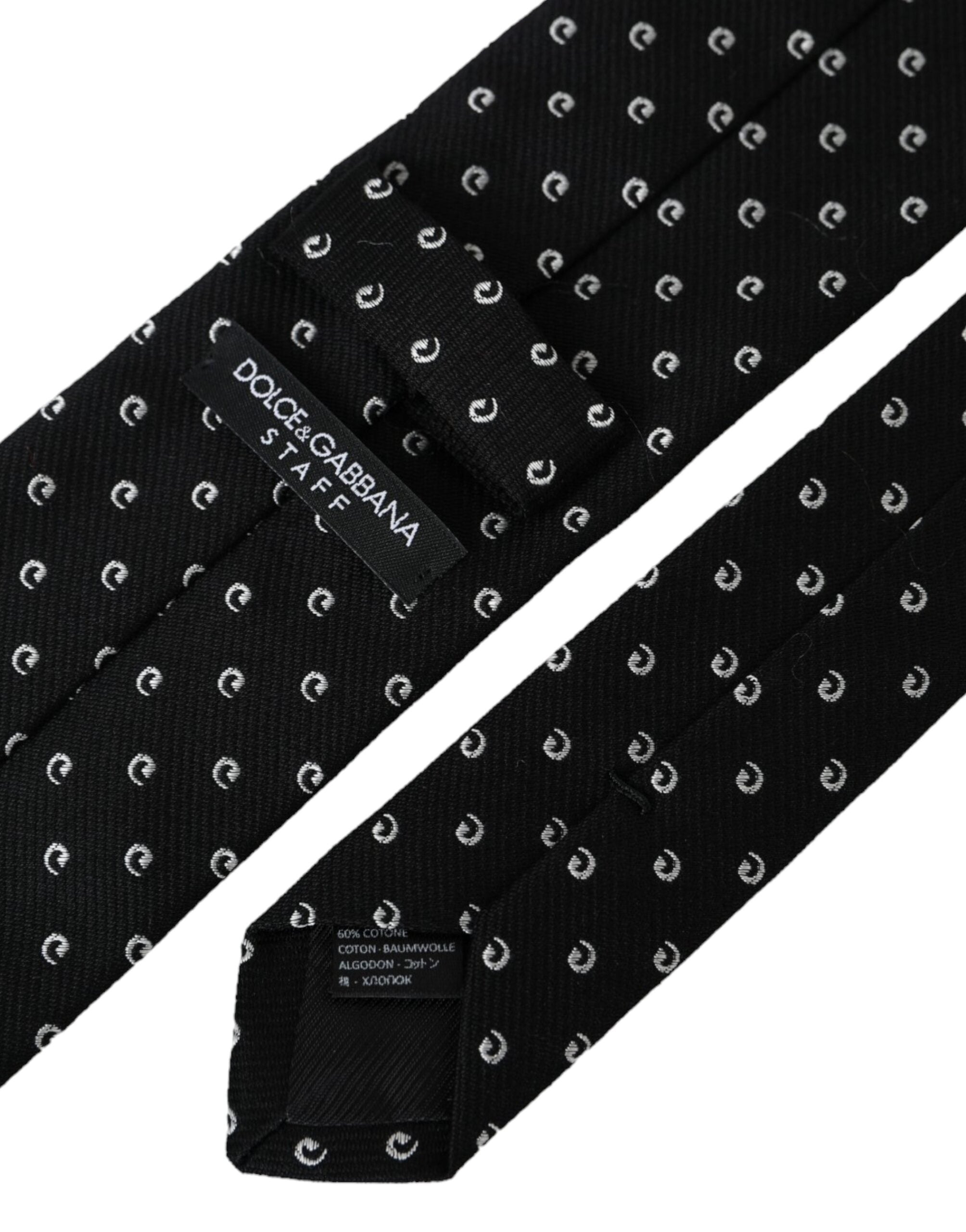 Dolce & Gabbana Black Logo Cotton Blend Adjustable Tie - ACCEXO