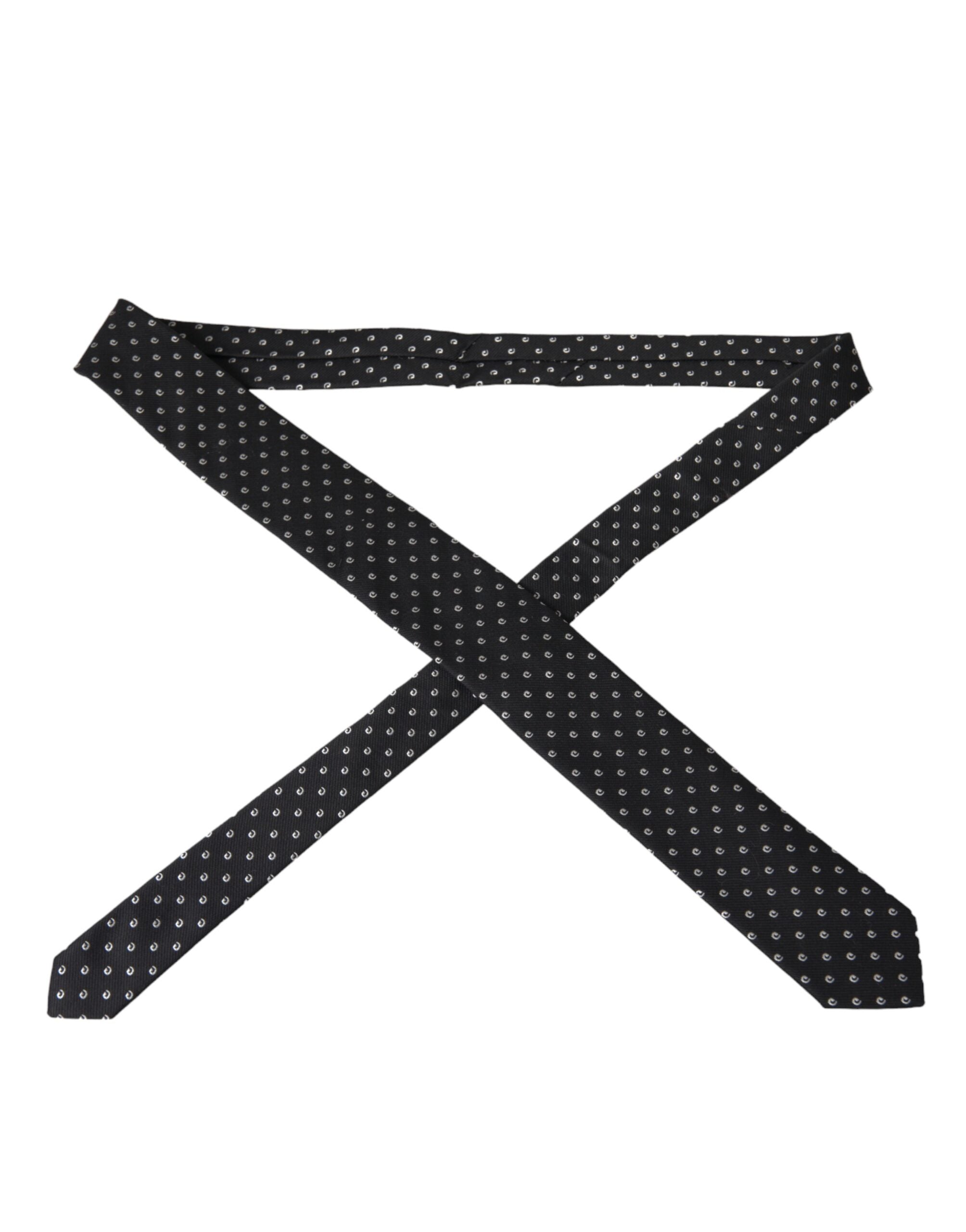 Dolce & Gabbana Black Logo Cotton Blend Adjustable Tie - ACCEXO