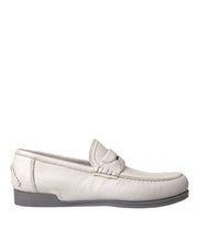 Dolce & Gabbana White Gray Leather Slip Mocassin Shoes Loafer - ACCEXO