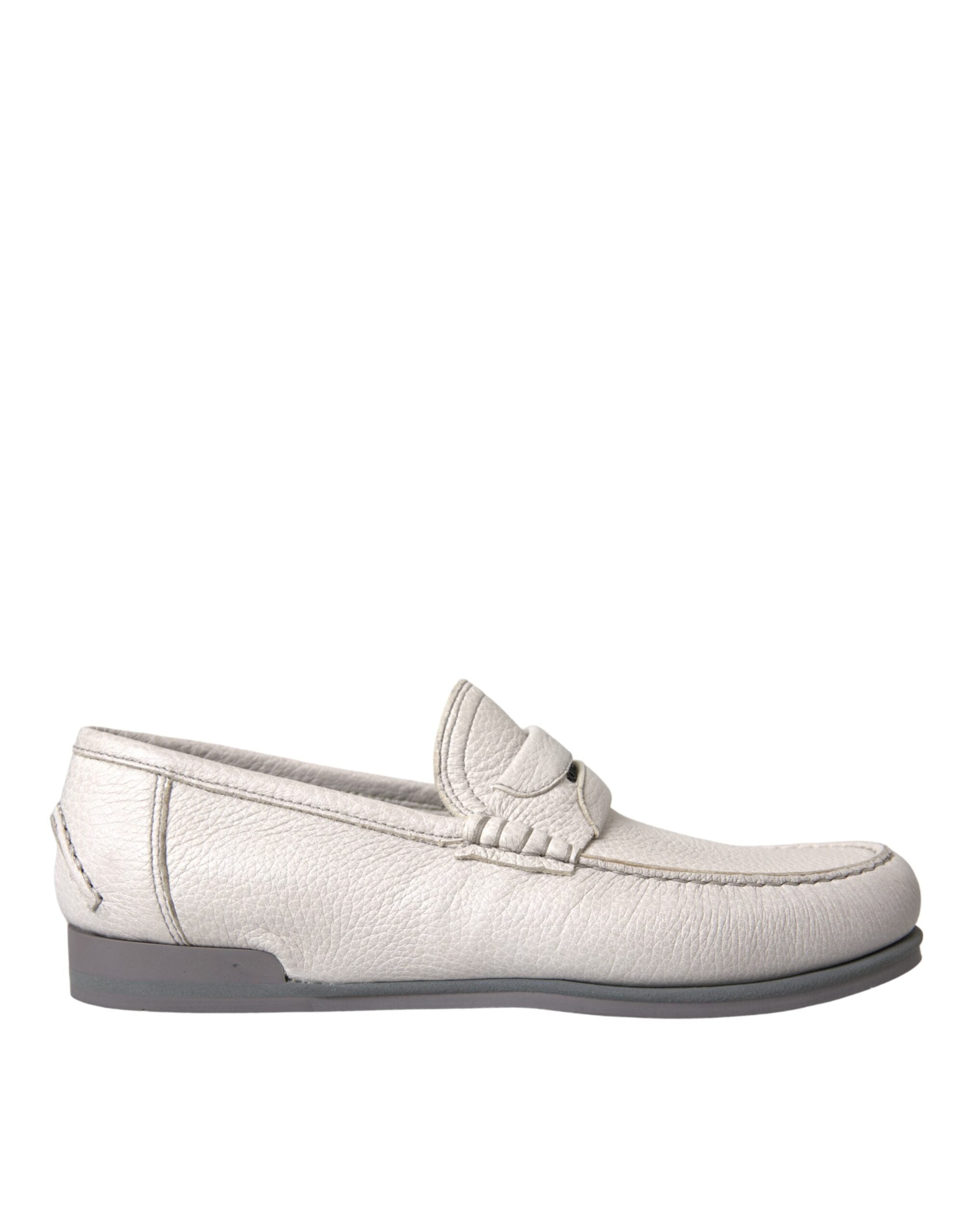 Dolce & Gabbana White Gray Leather Slip Mocassin Shoes Loafer - ACCEXO