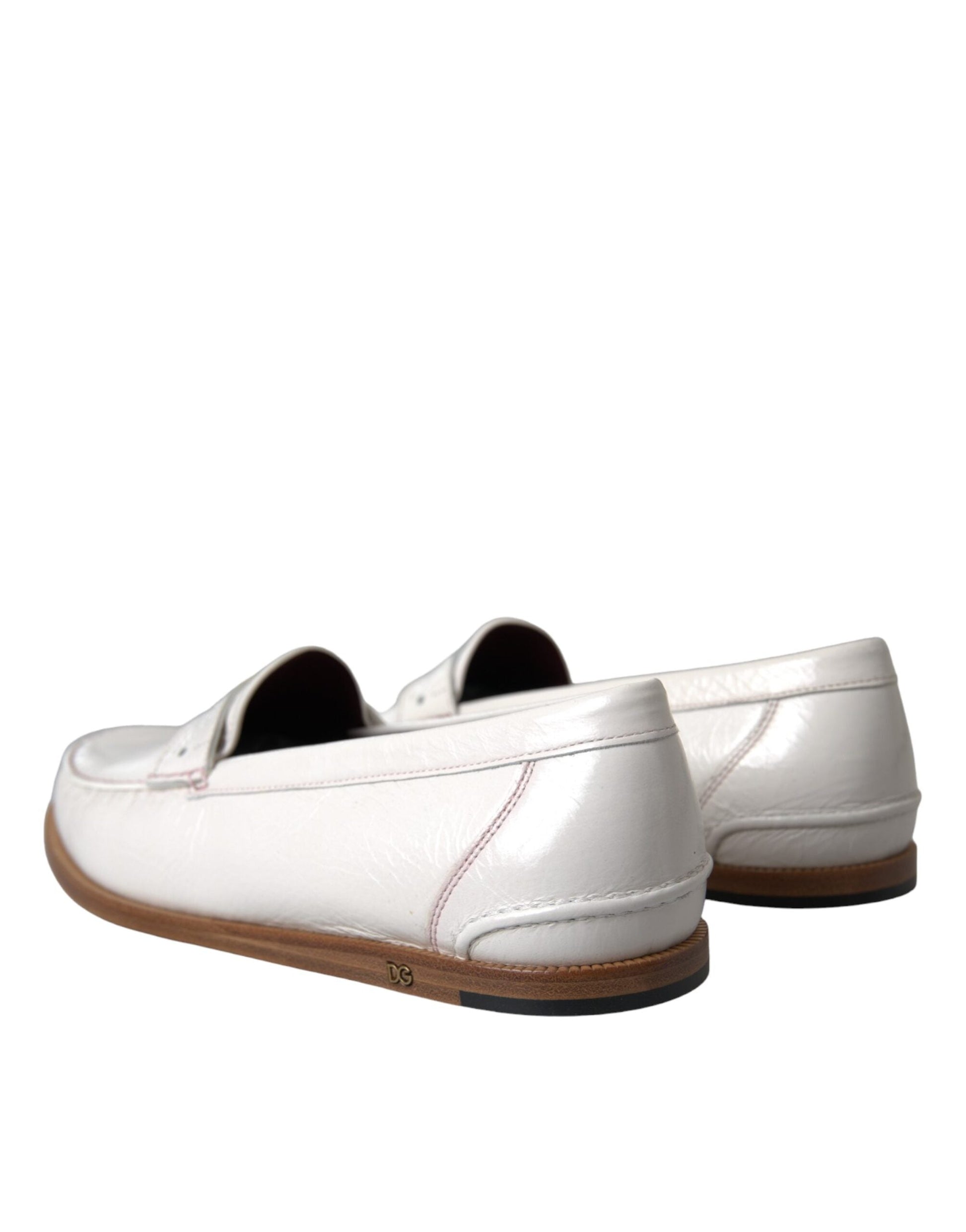 Dolce & Gabbana White Leather Slip On Mocassin Loafers Shoes - ACCEXO