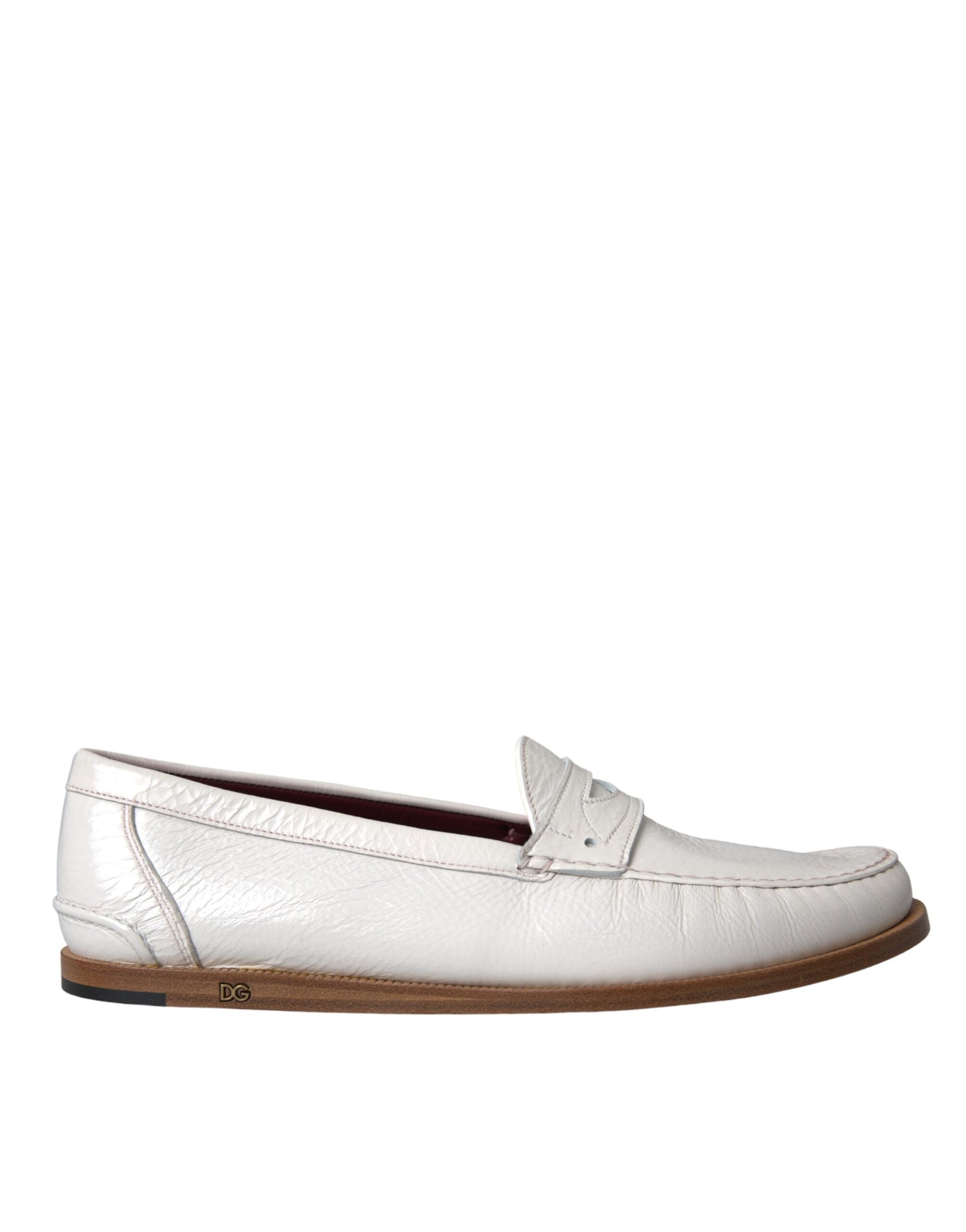 Dolce & Gabbana White Leather Slip On Mocassin Loafers Shoes - ACCEXO