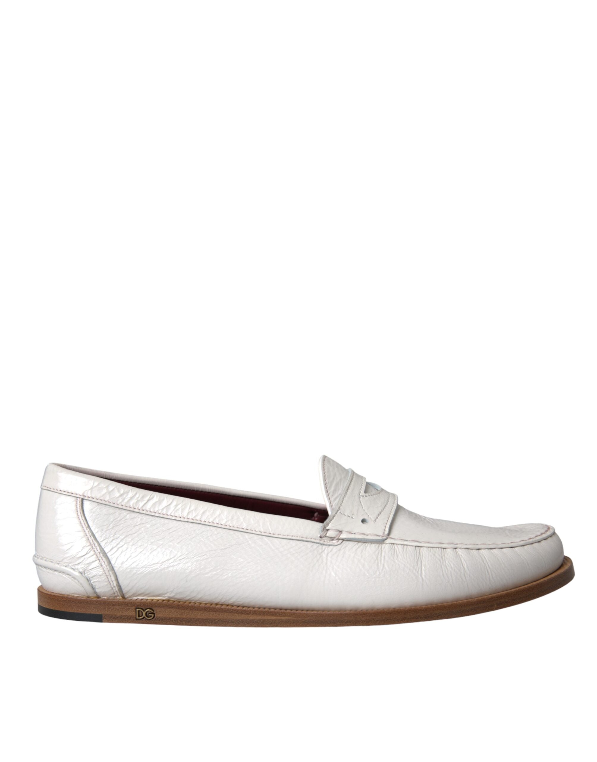 Dolce & Gabbana White Leather Slip On Mocassin Loafers Shoes - ACCEXO