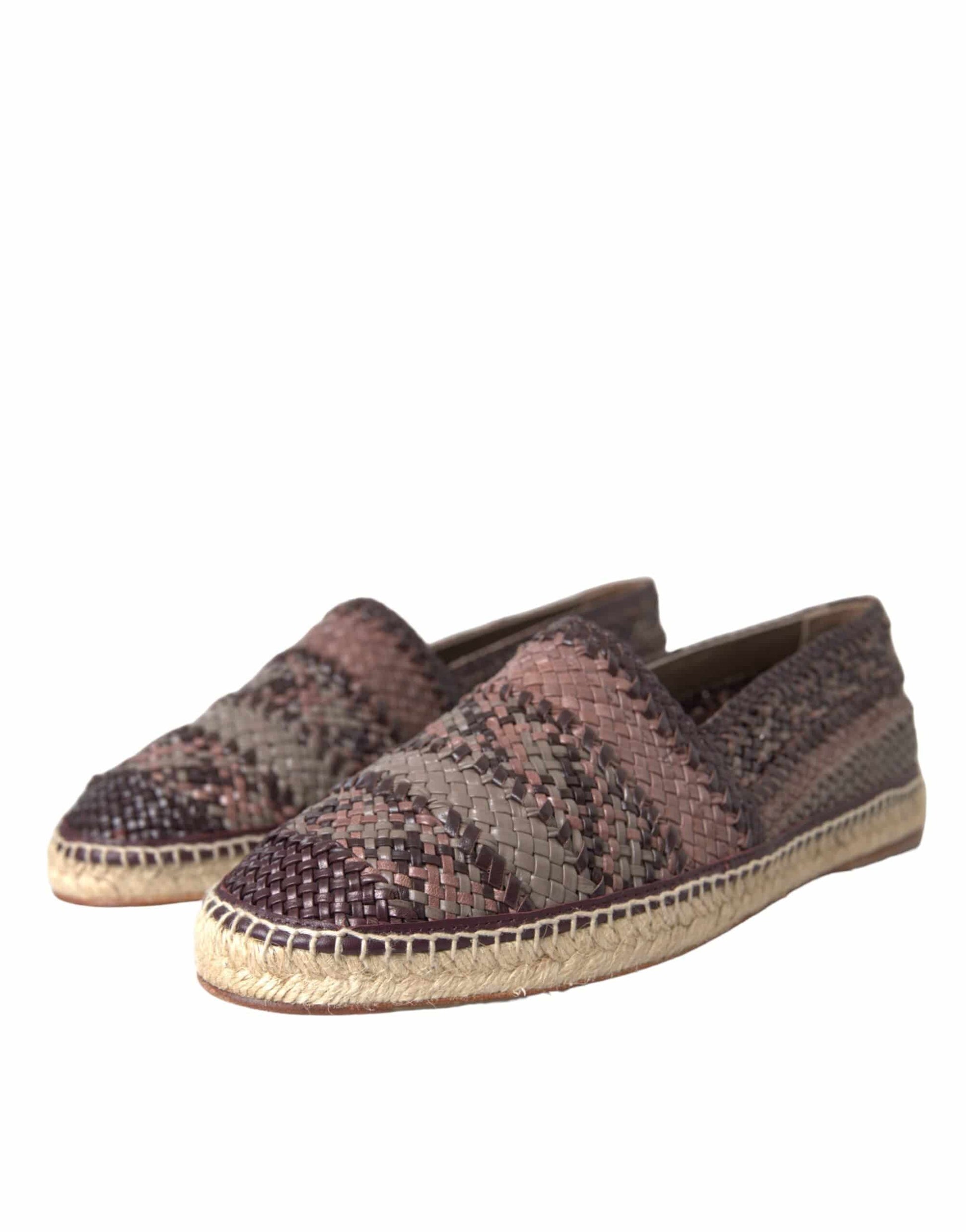Dolce & Gabbana Brown Buffalo Leather Espadrille Flats Shoes - ACCEXO