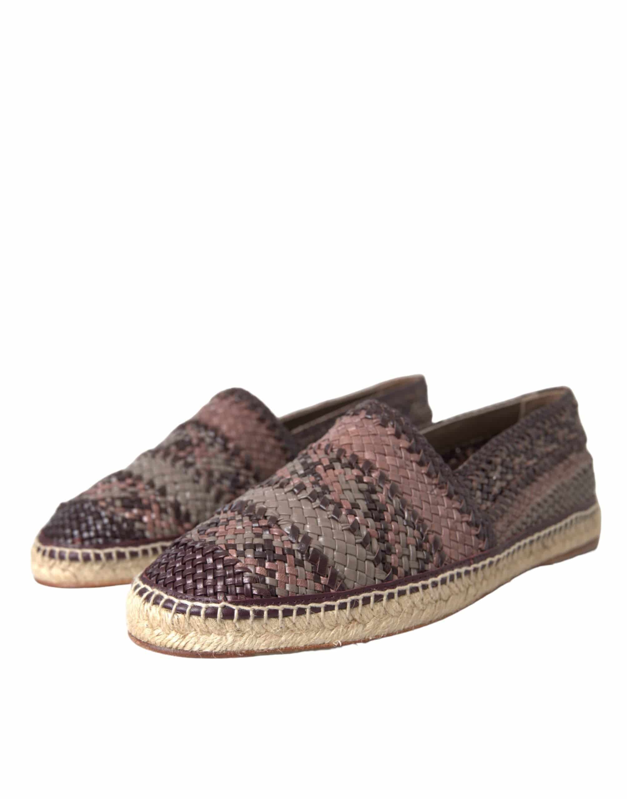 Dolce & Gabbana Brown Buffalo Leather Espadrille Flats Shoes - ACCEXO
