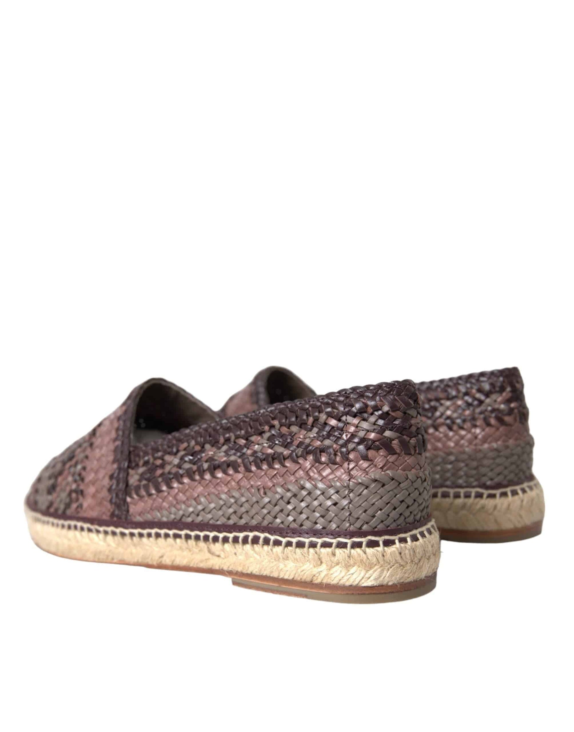 Dolce & Gabbana Brown Buffalo Leather Espadrille Flats Shoes - ACCEXO