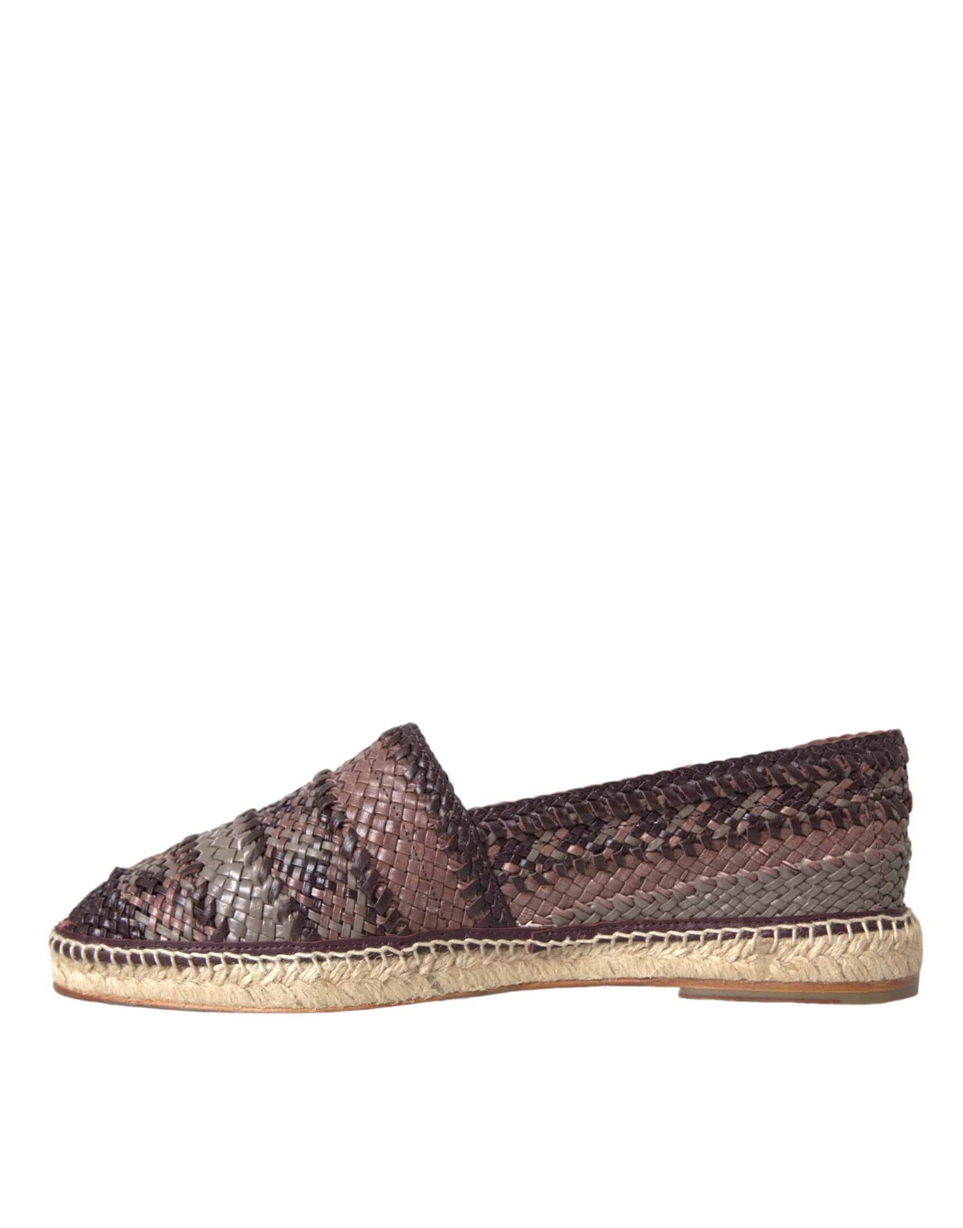 Dolce & Gabbana Brown Buffalo Leather Espadrille Flats Shoes - ACCEXO