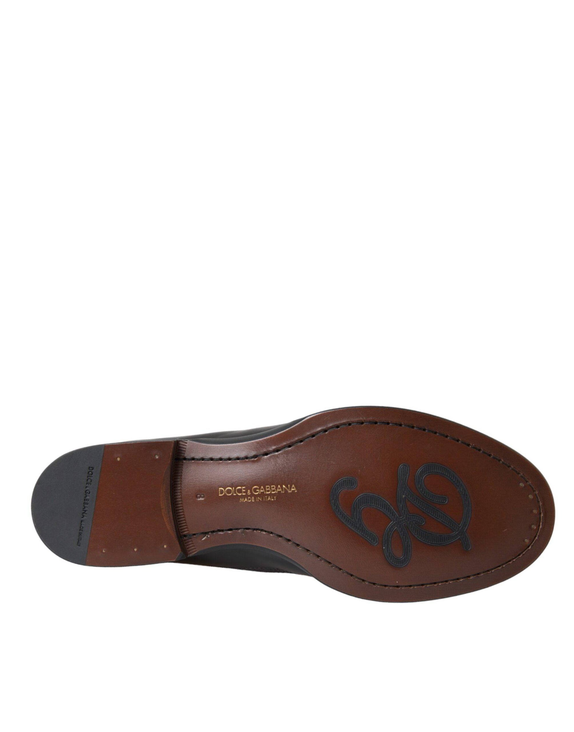 Dolce & Gabbana Black Brown Leather Loafer Men Dress Shoes - ACCEXO