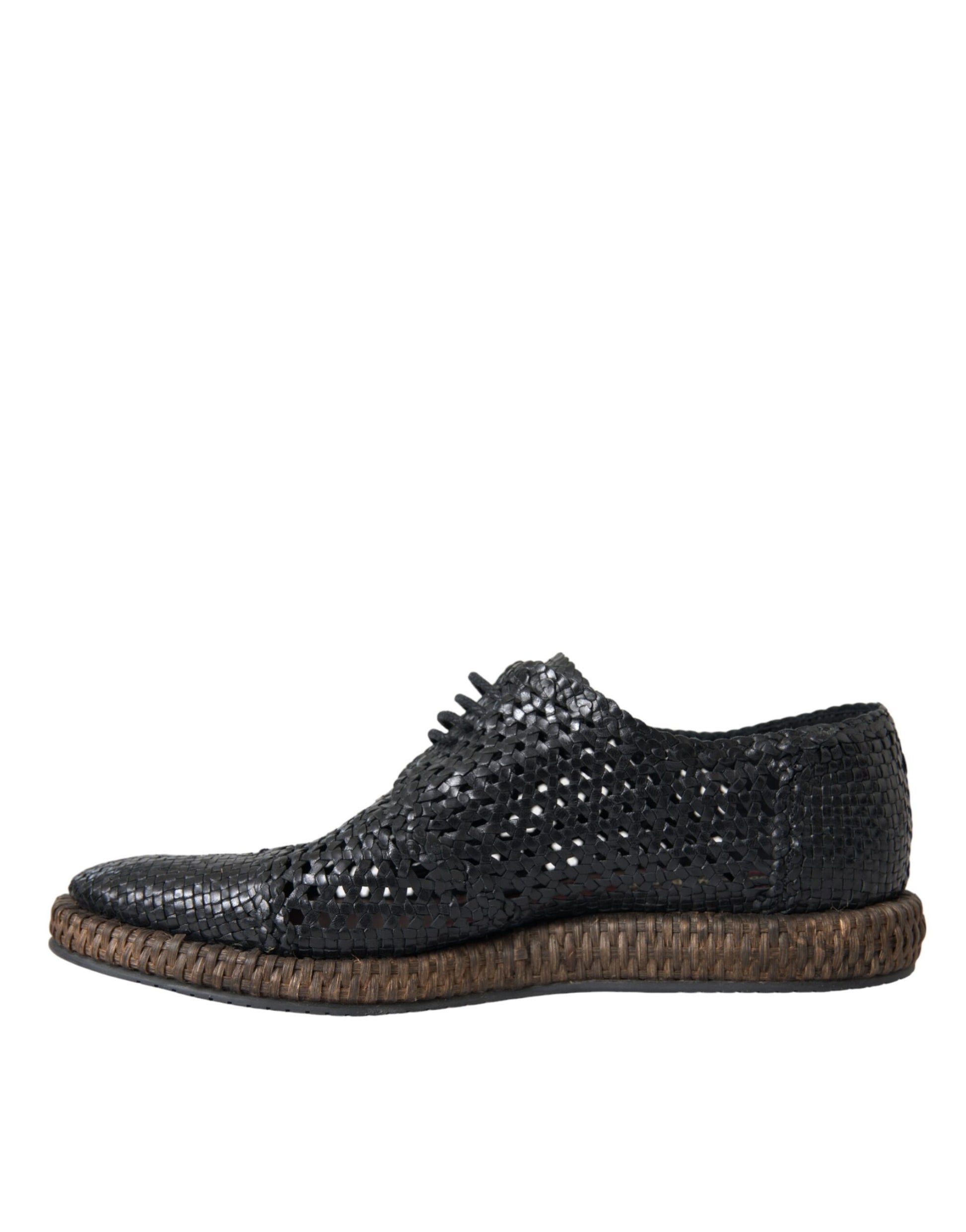 Dolce & Gabbana Black Woven Goat Leather Lace Up Derby Shoes - ACCEXO