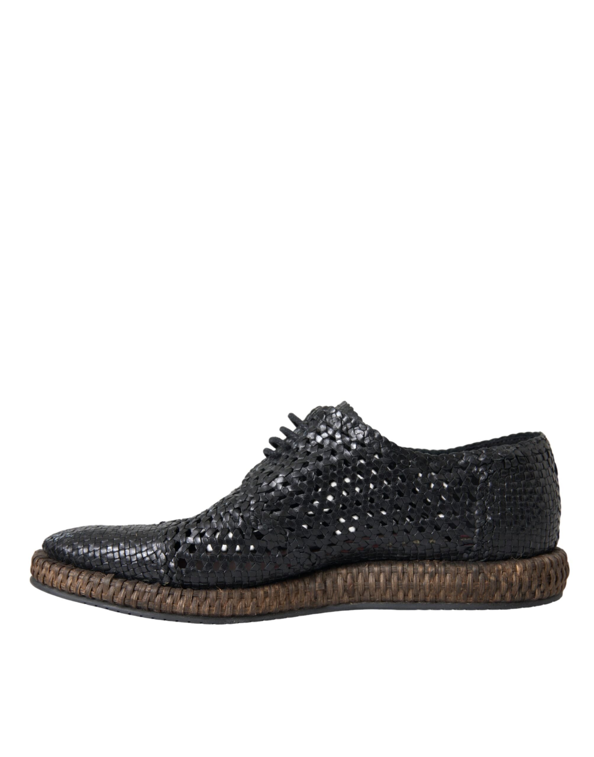 Dolce & Gabbana Black Woven Goat Leather Lace Up Derby Shoes - ACCEXO