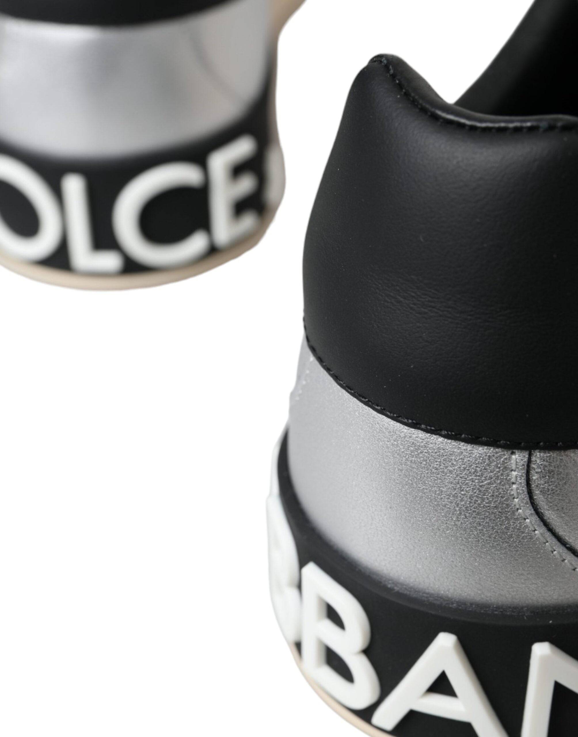 Dolce & Gabbana Silver Portofino Calf Leather Sneakers Men Shoes - ACCEXO