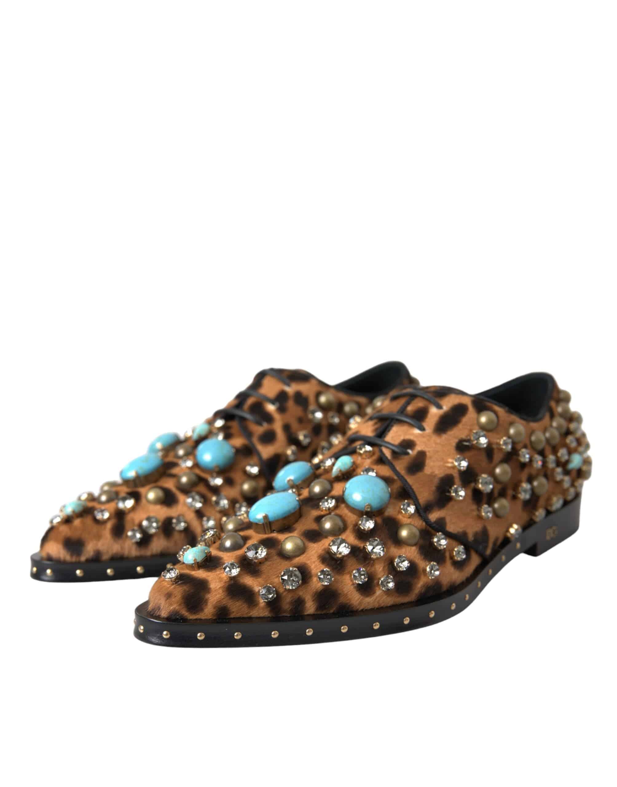 Dolce & Gabbana Brown Leopard Hair Crystal Dress Broque Shoes - ACCEXO