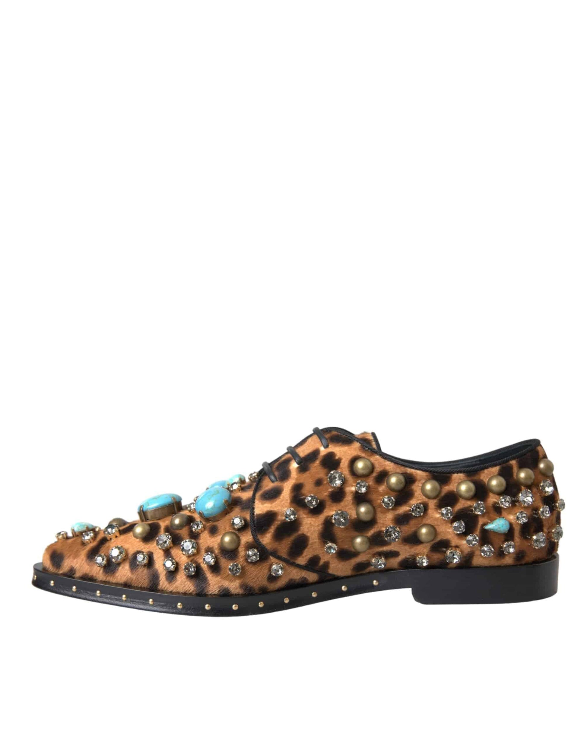 Dolce & Gabbana Brown Leopard Hair Crystal Dress Broque Shoes - ACCEXO