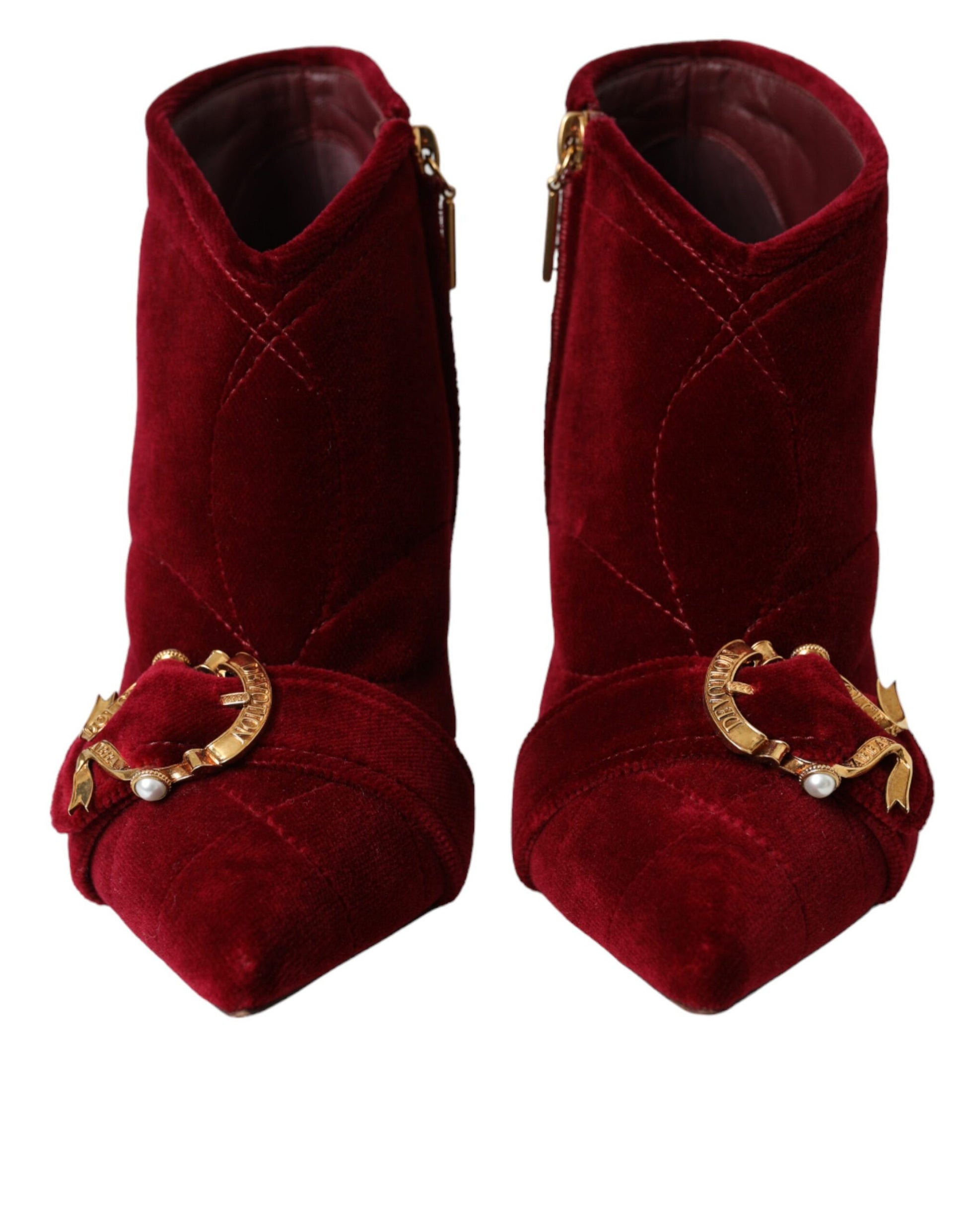 Dolce & Gabbana Dark Red Velvet Devotion Buckle Boots Shoes - ACCEXO